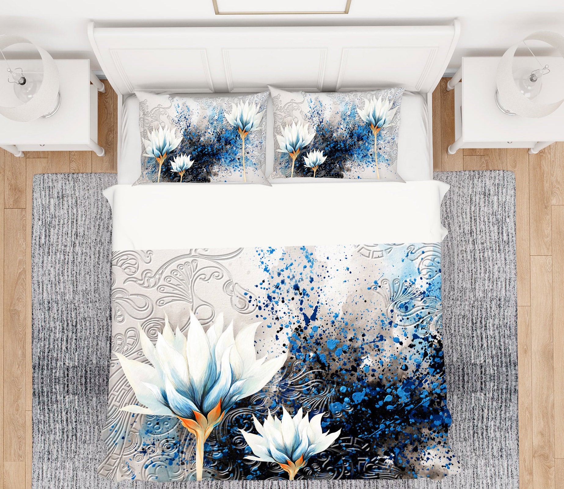 3D Blue Flowers 13026 Bed Pillowcases Quilt