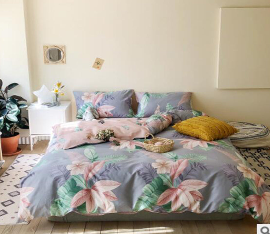 3D Purple Bottom Pink Flowers 30064 Bed Pillowcases Quilt