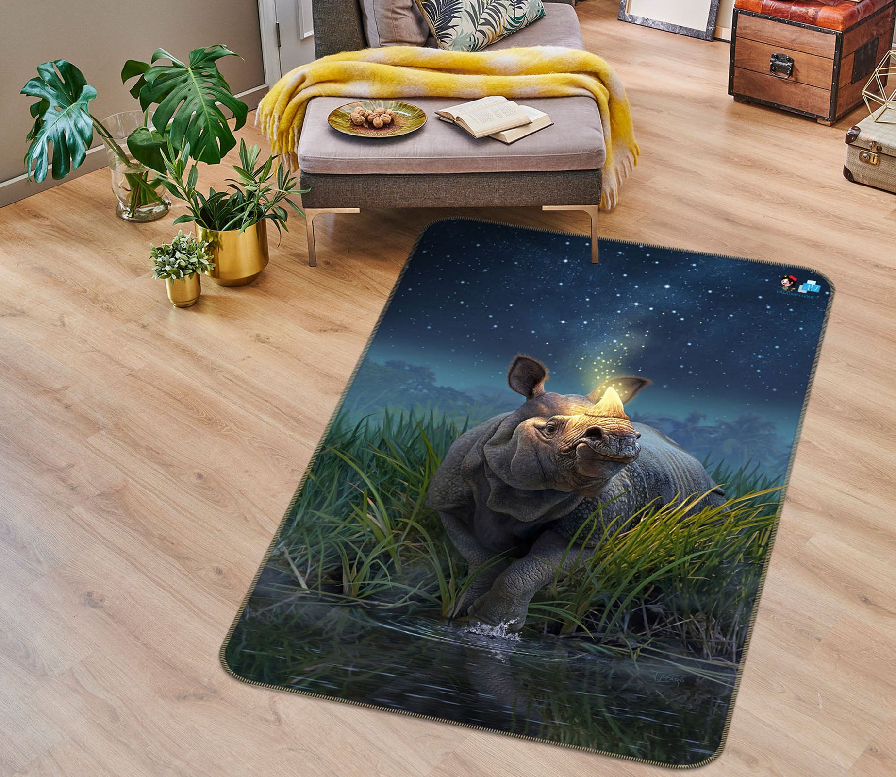 3D Rhinoceros Unicornis 85098 Jerry LoFaro Rug Non Slip Rug Mat