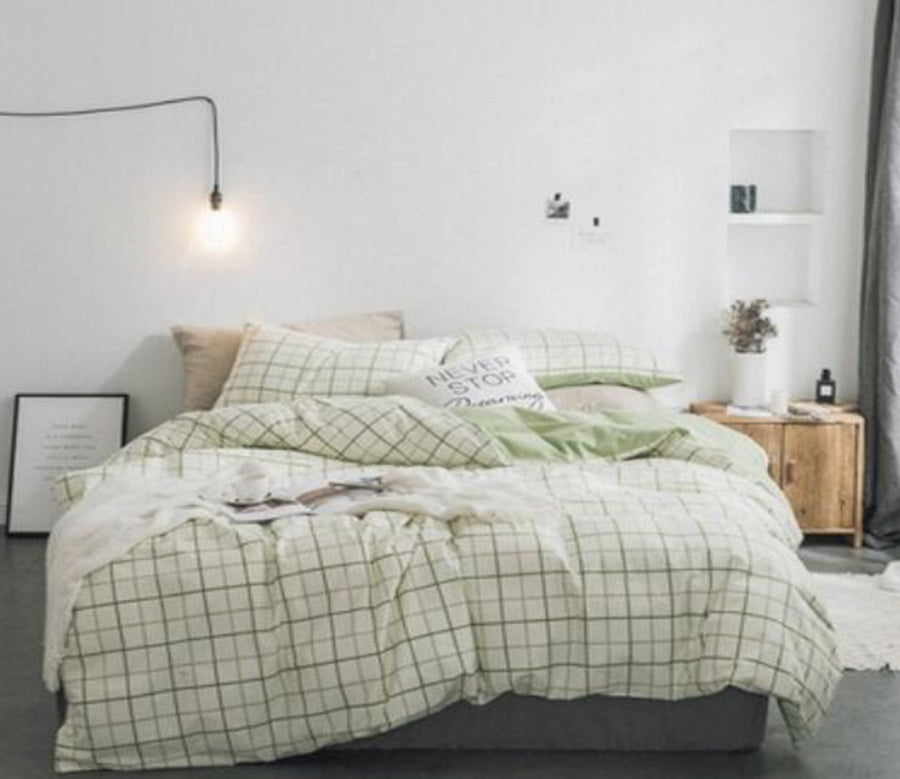 3D Light Green Grid 15198 Bed Pillowcases Quilt
