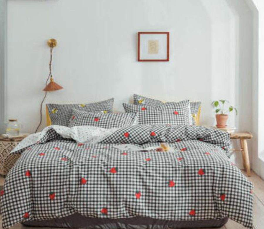 3D Black Grid Small Strawberry 15113 Bed Pillowcases Quilt