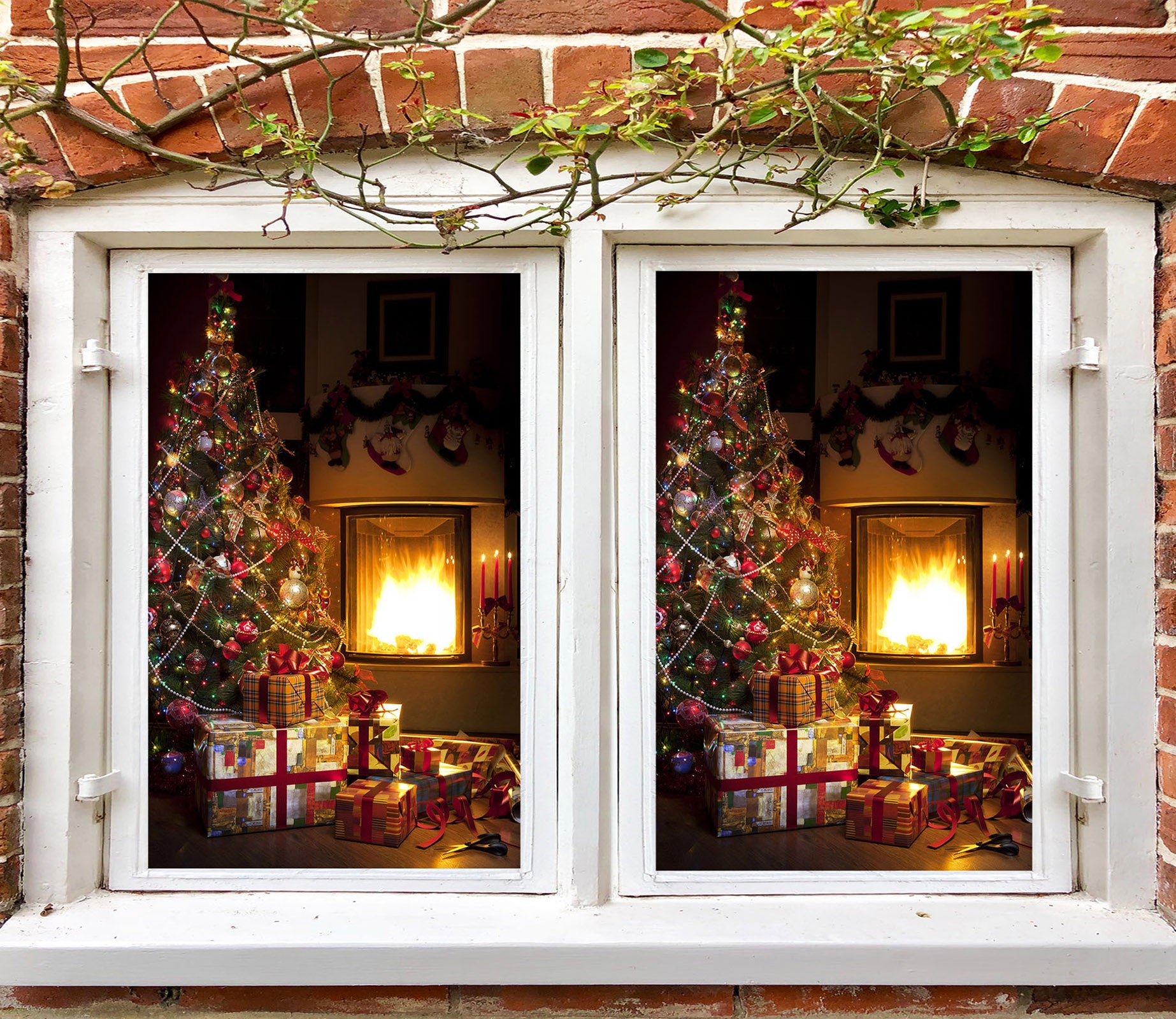 3D Christmas Tree Gift 42162 Christmas Window Film Print Sticker Cling Stained Glass Xmas