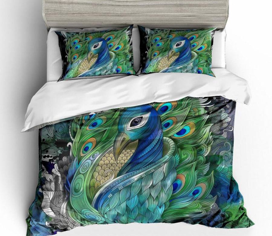 3D Green Peacock 1186 Bed Pillowcases Quilt