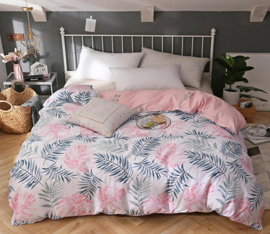 3D Pink Leaves 4116 Bed Pillowcases Quilt