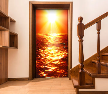 3D Yellow Sunset Sea 138 Door Mural