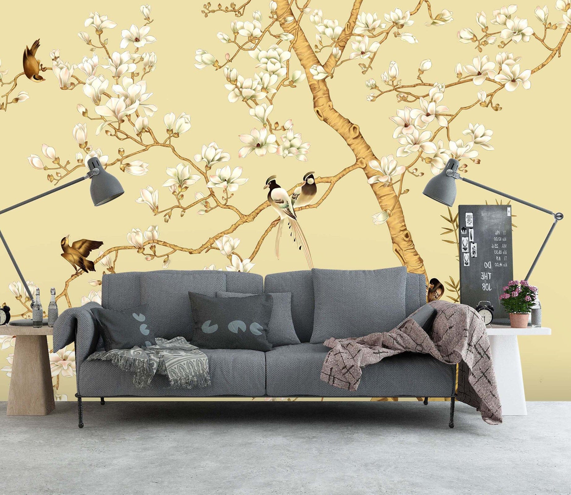 3D Flower Bird Yellow 022 Wall Murals Wallpaper AJ Wallpaper 2