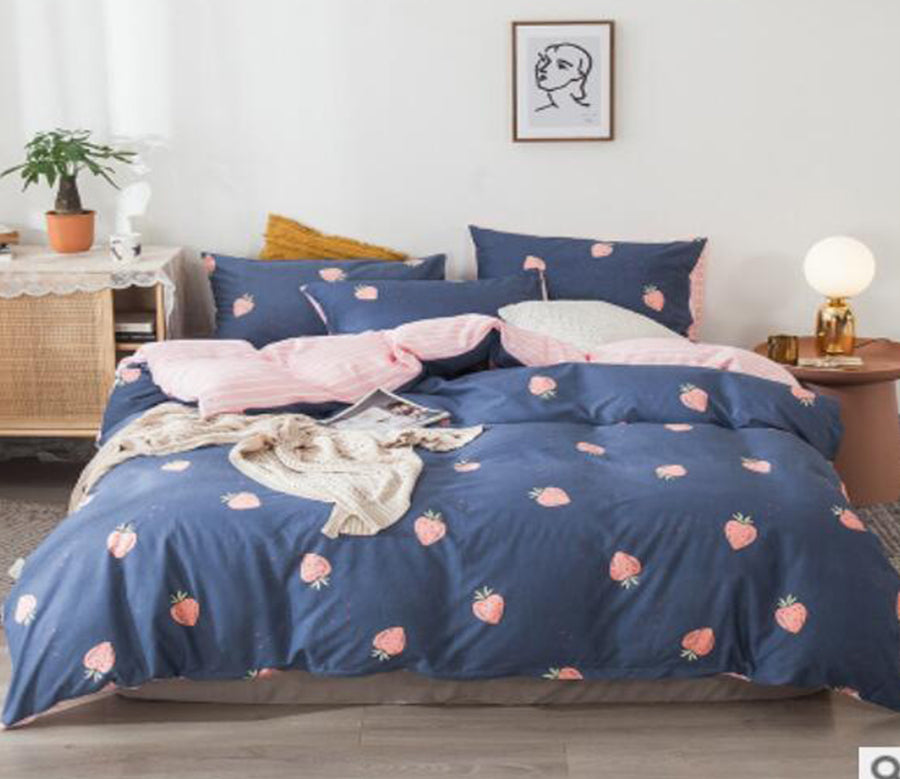 3D Navy Blue Strawberry 14227 Bed Pillowcases Quilt