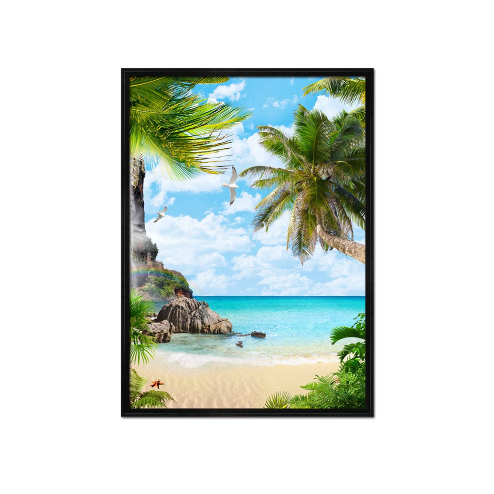 3D Coconut Beach 043 Fake Framed Print Painting Wallpaper AJ Creativity Home