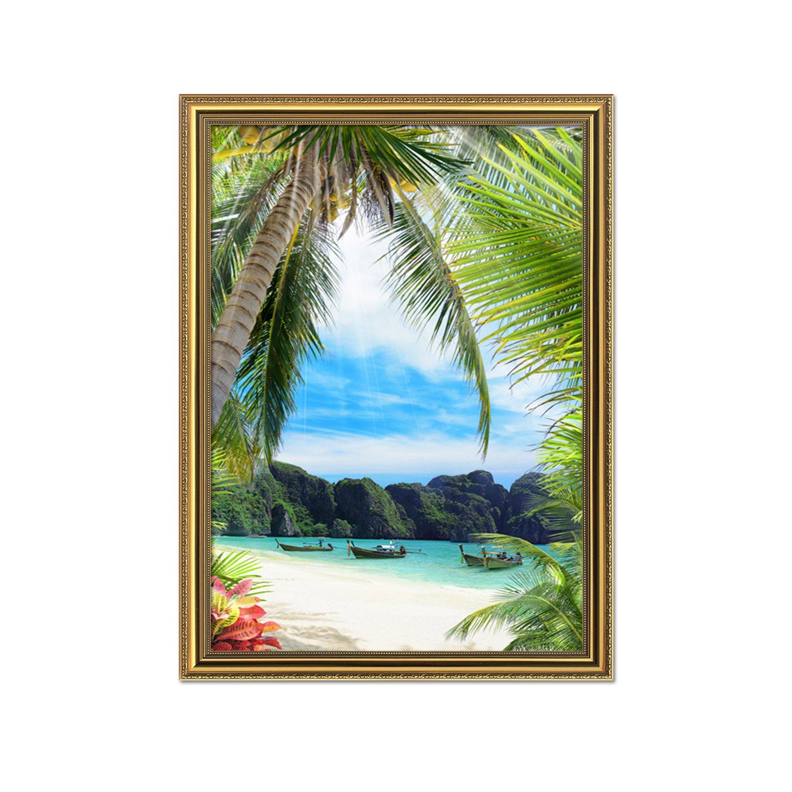 3D Coconut Boat 047 Fake Framed Print Painting Wallpaper AJ Creativity Home