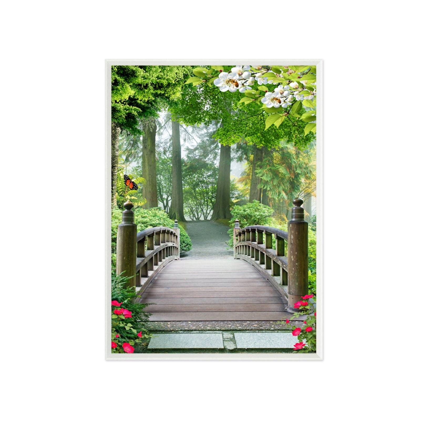 3D Forest Bridge 103 Fake Framed Print Painting Wallpaper AJ Creativity Home