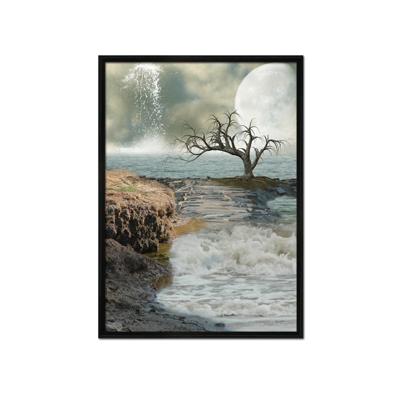 3D Moon Splash 012 Fake Framed Print Painting Wallpaper AJ Creativity Home