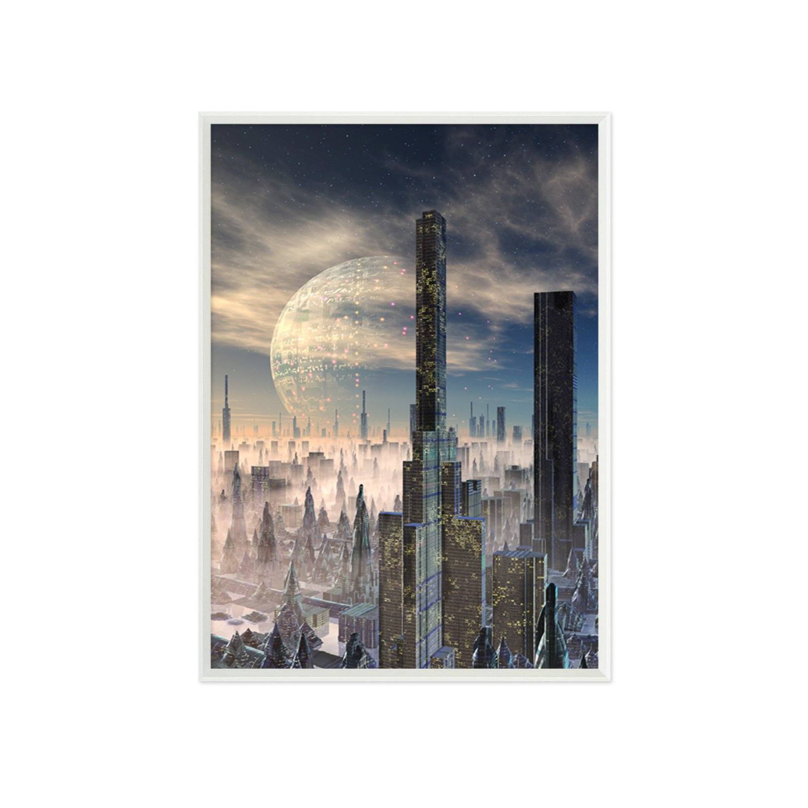 3D Moon City 045 Fake Framed Print Painting Wallpaper AJ Creativity Home