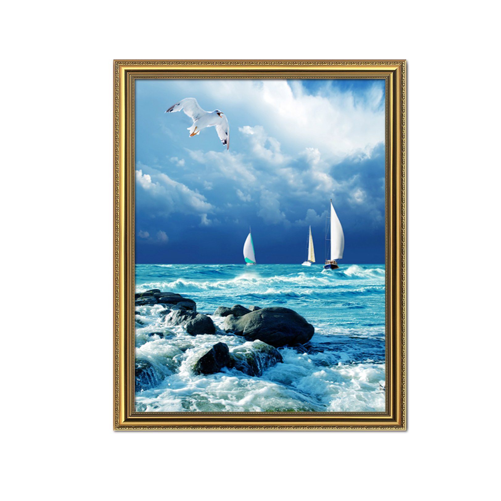 3D Storm Waves 012 Fake Framed Print Painting Wallpaper AJ Creativity Home