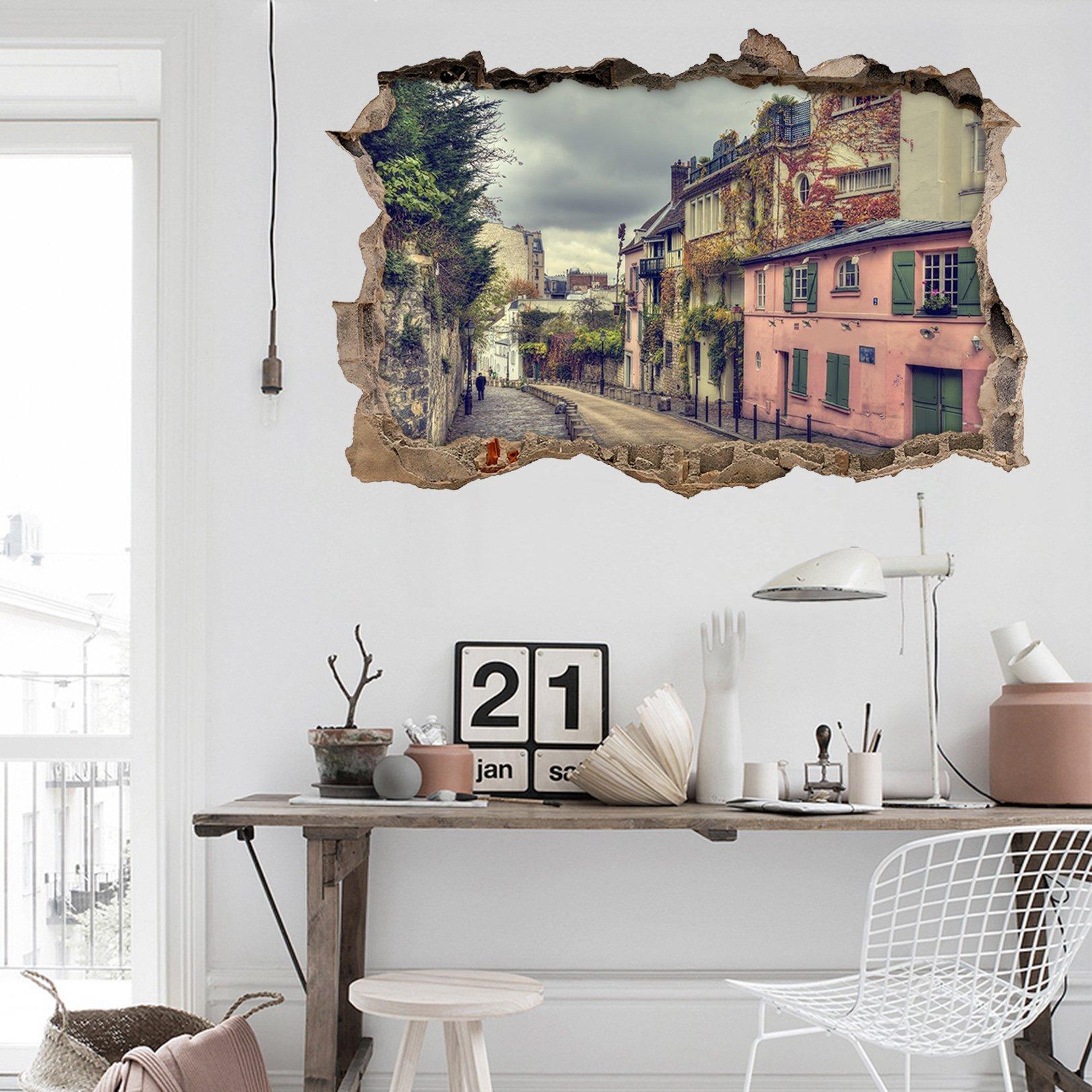 3D Town Scenery 069 Broken Wall Murals Wallpaper AJ Wallpaper