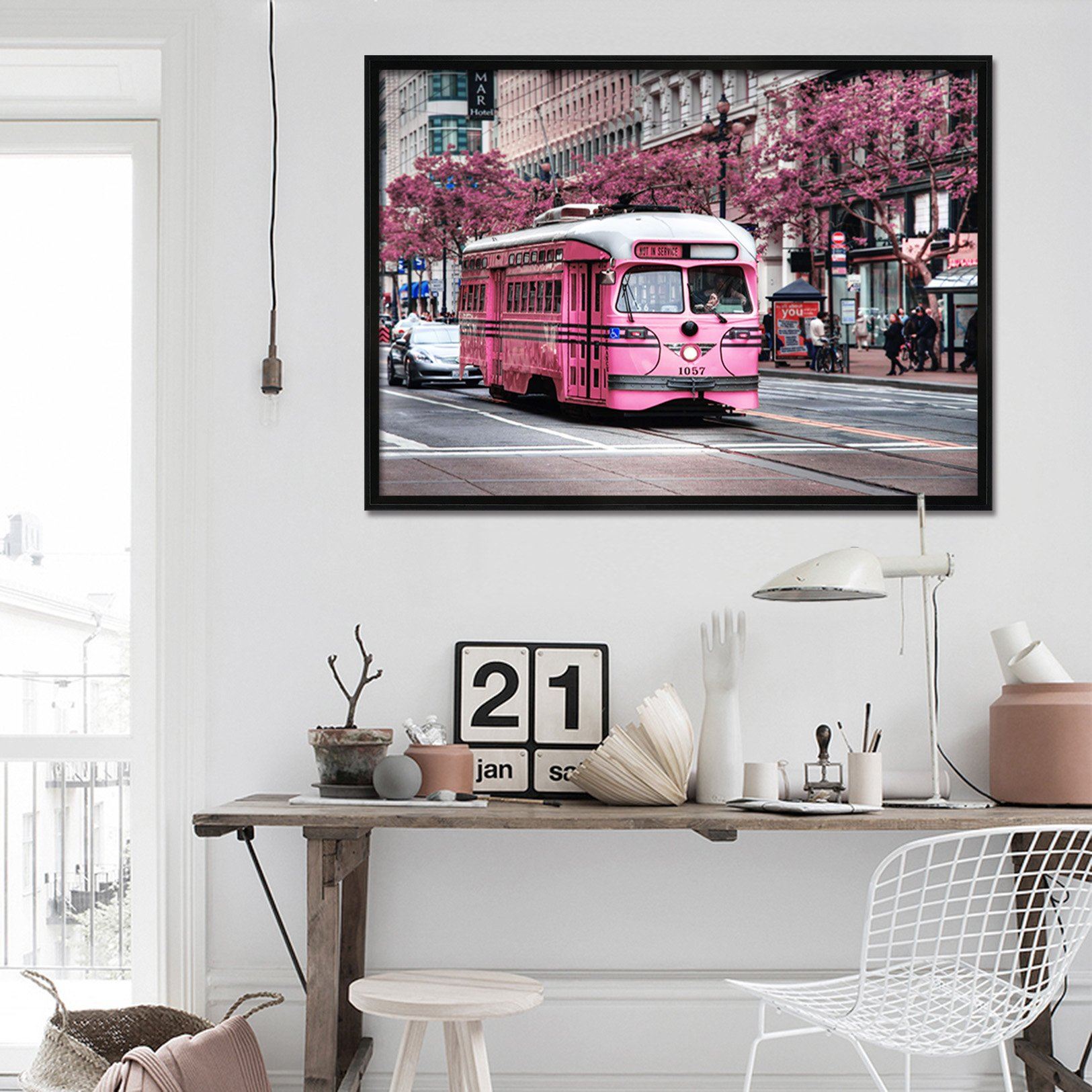 3D Red Bus 027 Fake Framed Print Painting Wallpaper AJ Creativity Home