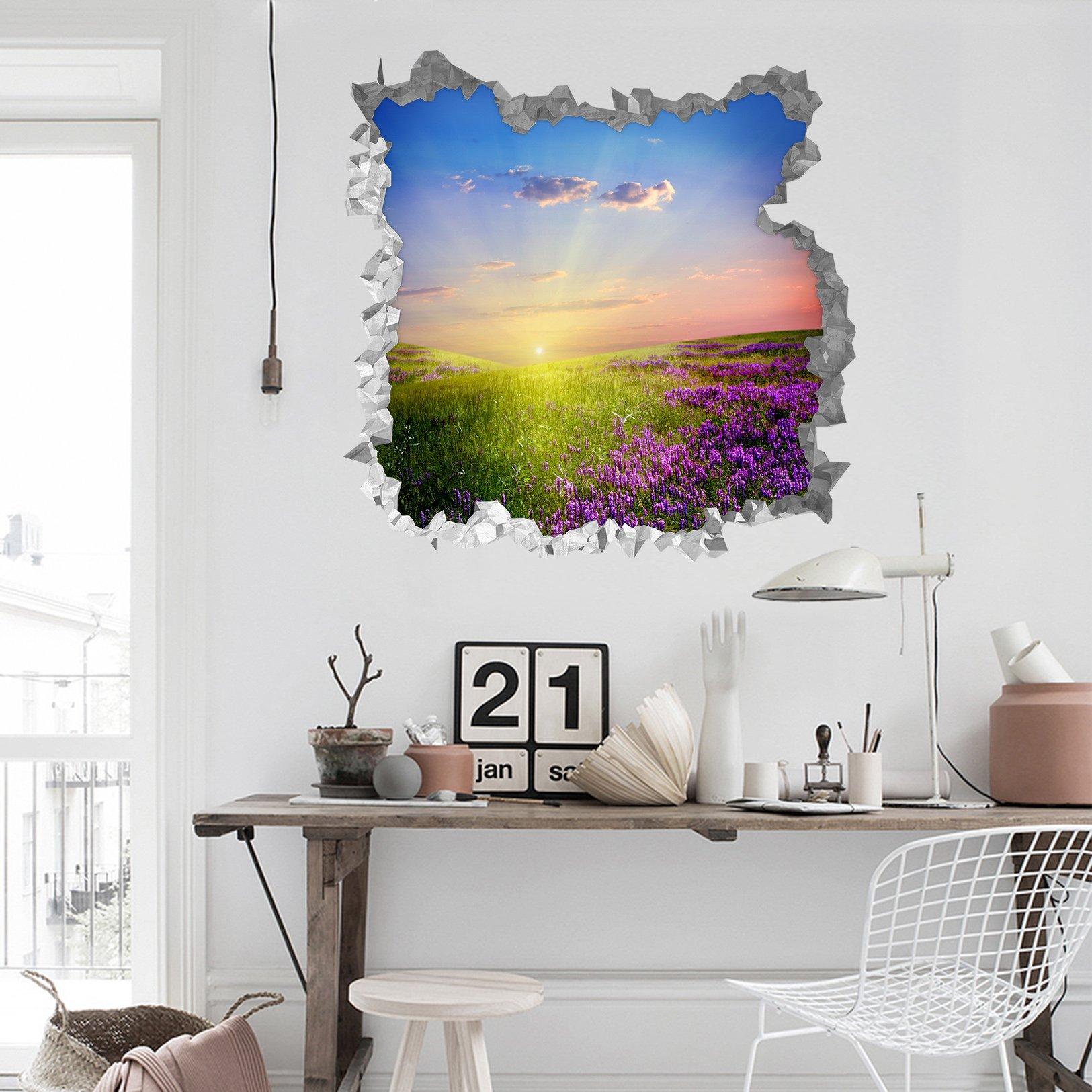 3D Mountain Flowers Sunset 237 Broken Wall Murals Wallpaper AJ Wallpaper