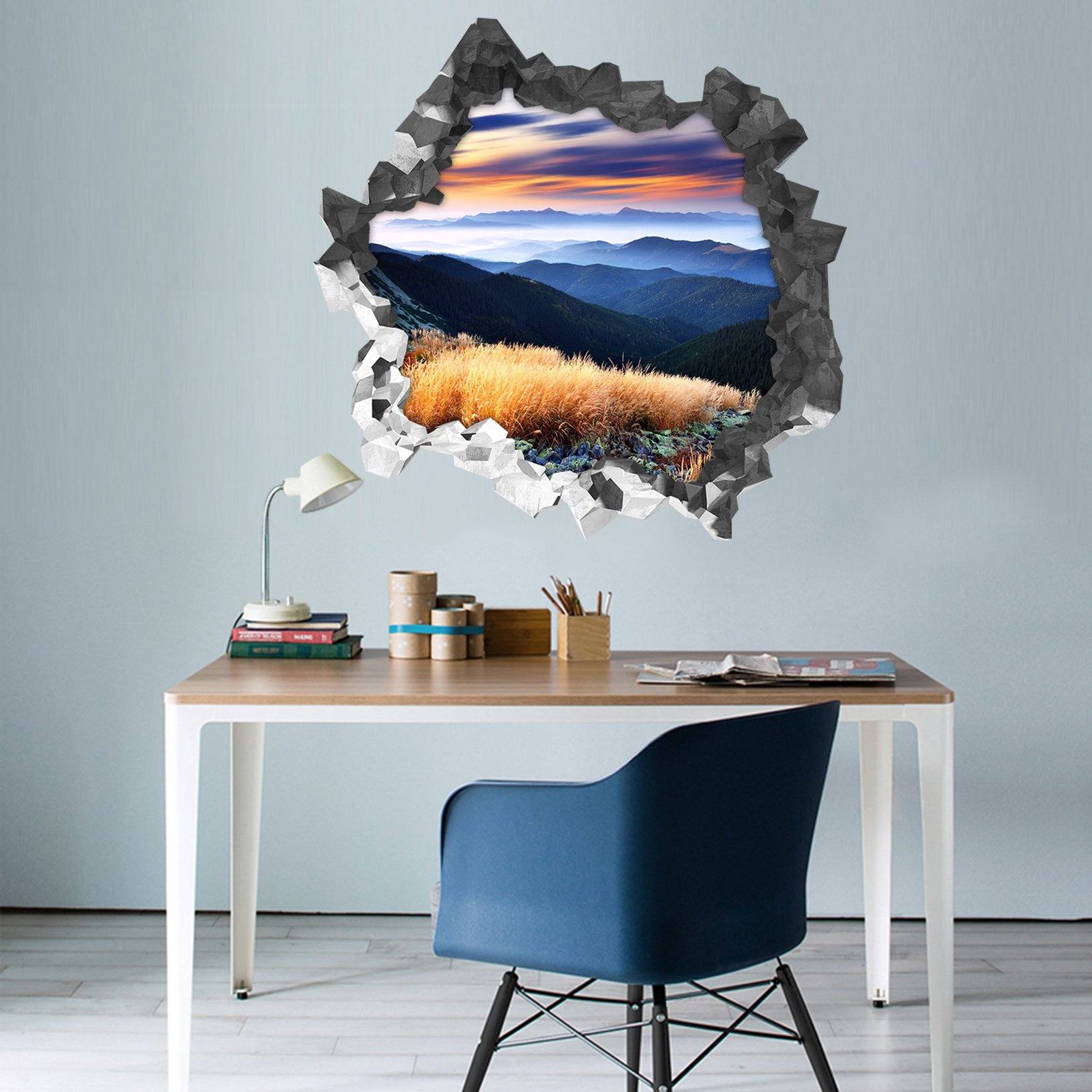 3D Mountains Sunset 198 Broken Wall Murals Wallpaper AJ Wallpaper