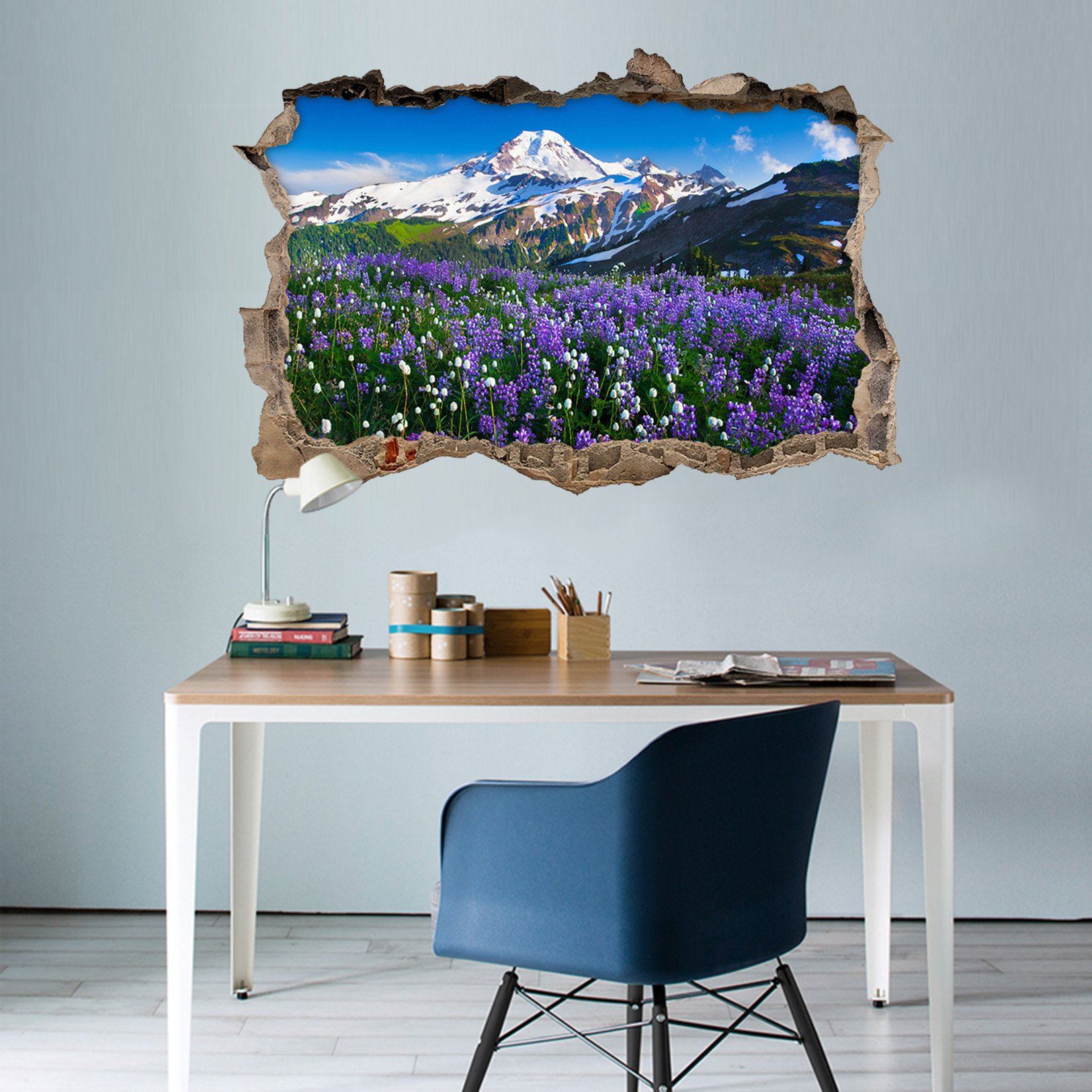 3D Snow Mountains Flowers 042 Broken Wall Murals Wallpaper AJ Wallpaper