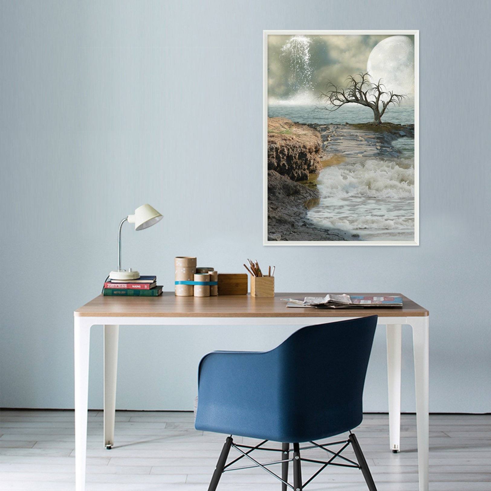 3D Moon Splash 012 Fake Framed Print Painting Wallpaper AJ Creativity Home