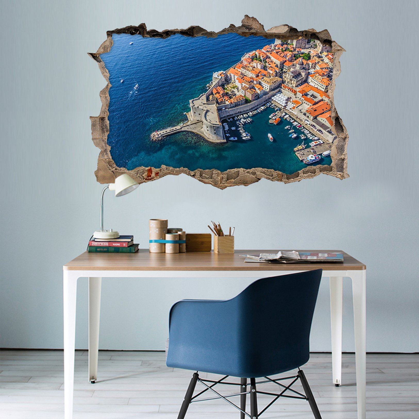 3D Seaside City 071 Broken Wall Murals Wallpaper AJ Wallpaper