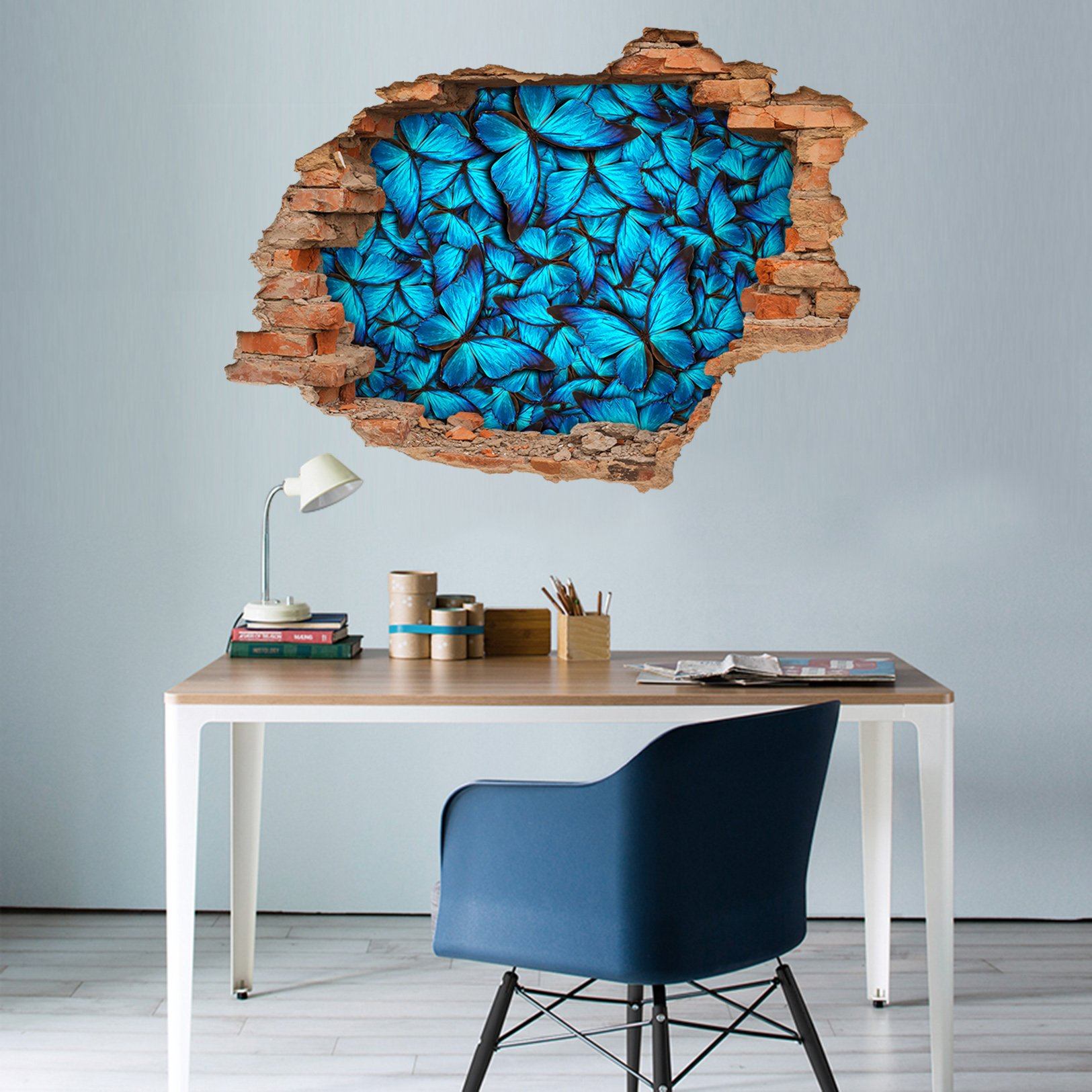 3D Blue Butterflies 199 Broken Wall Murals Wallpaper AJ Wallpaper