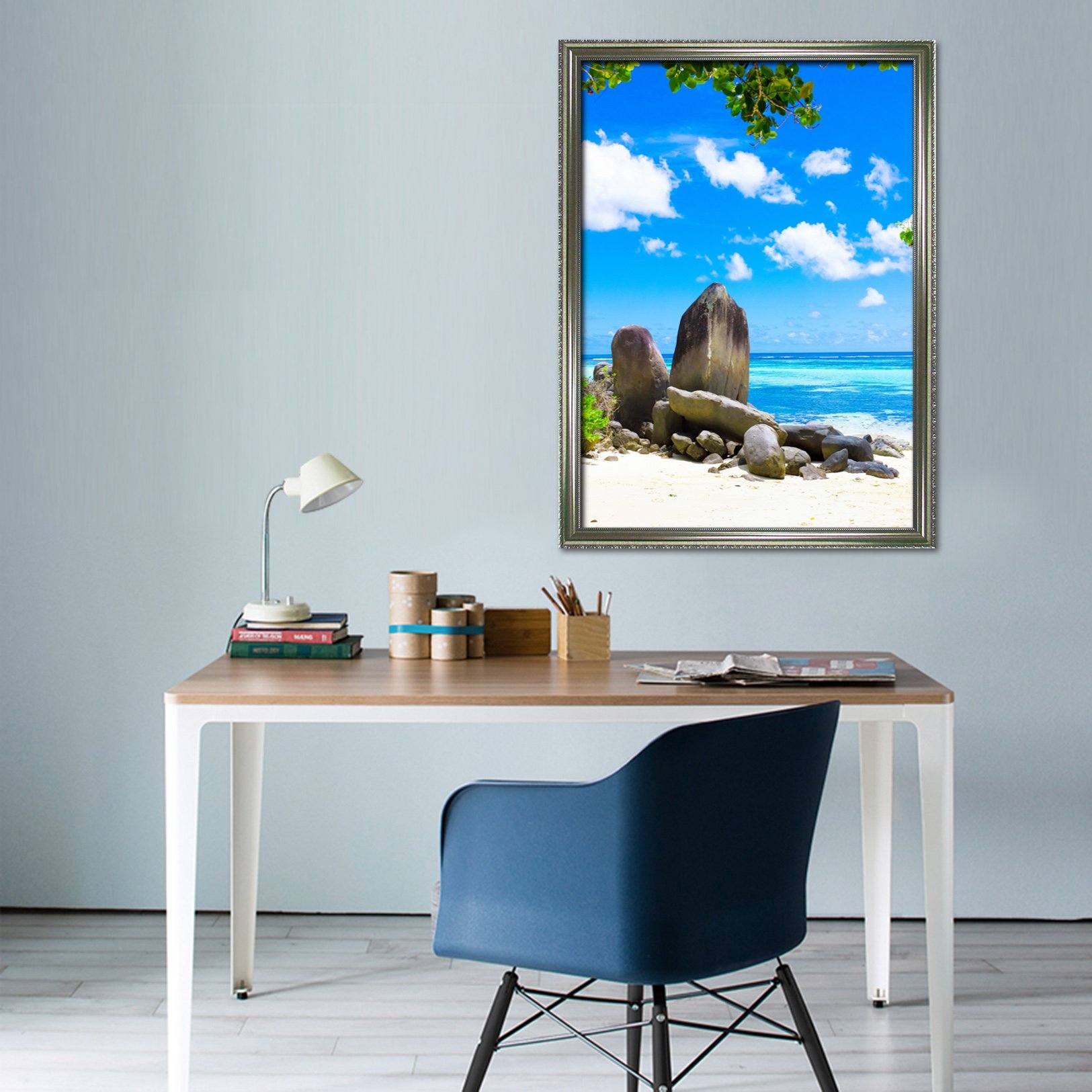 3D Seaside Stones 126 Fake Framed Print Painting Wallpaper AJ Creativity Home