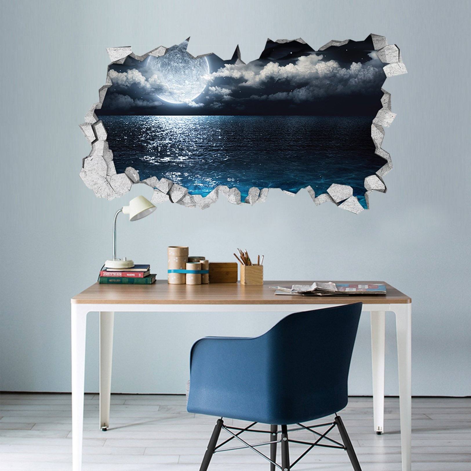 3D Sea Bright Full Moon 318 Broken Wall Murals Wallpaper AJ Wallpaper