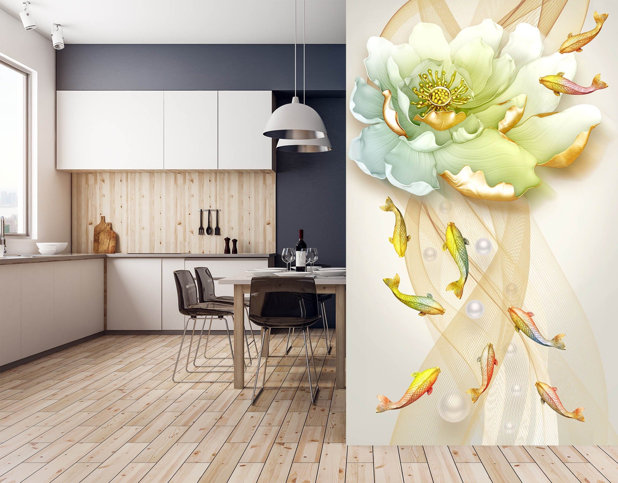 3D Fish Lotus 1852 Wall Murals Wallpaper AJ Wallpaper 2