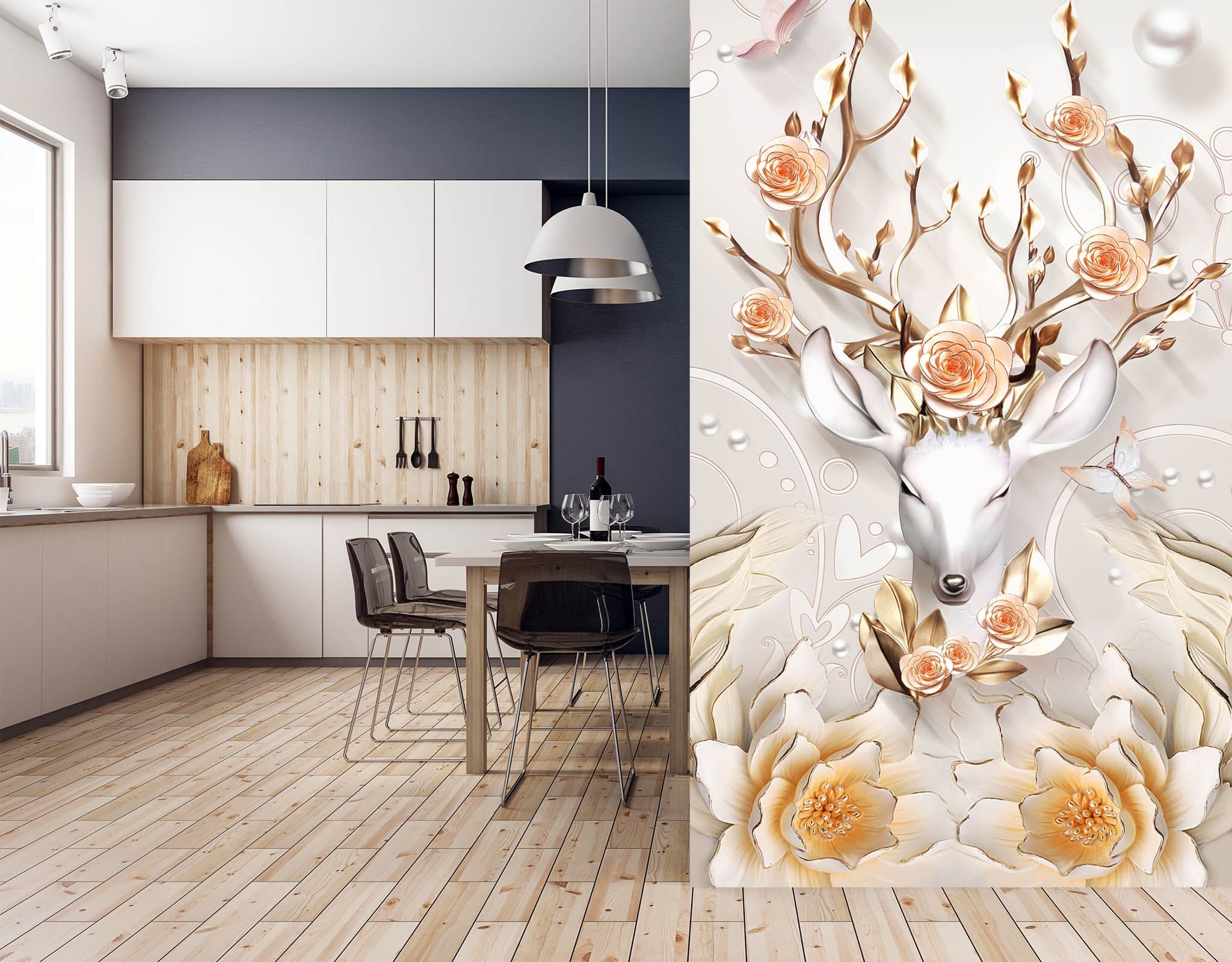 3D Fawn Flowers 1844 Wall Murals Wallpaper AJ Wallpaper 2