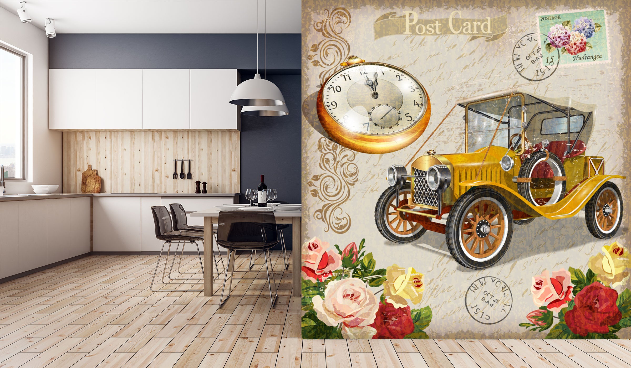 3D Pocket Watch Flower 240 Vehicle Wall Murals