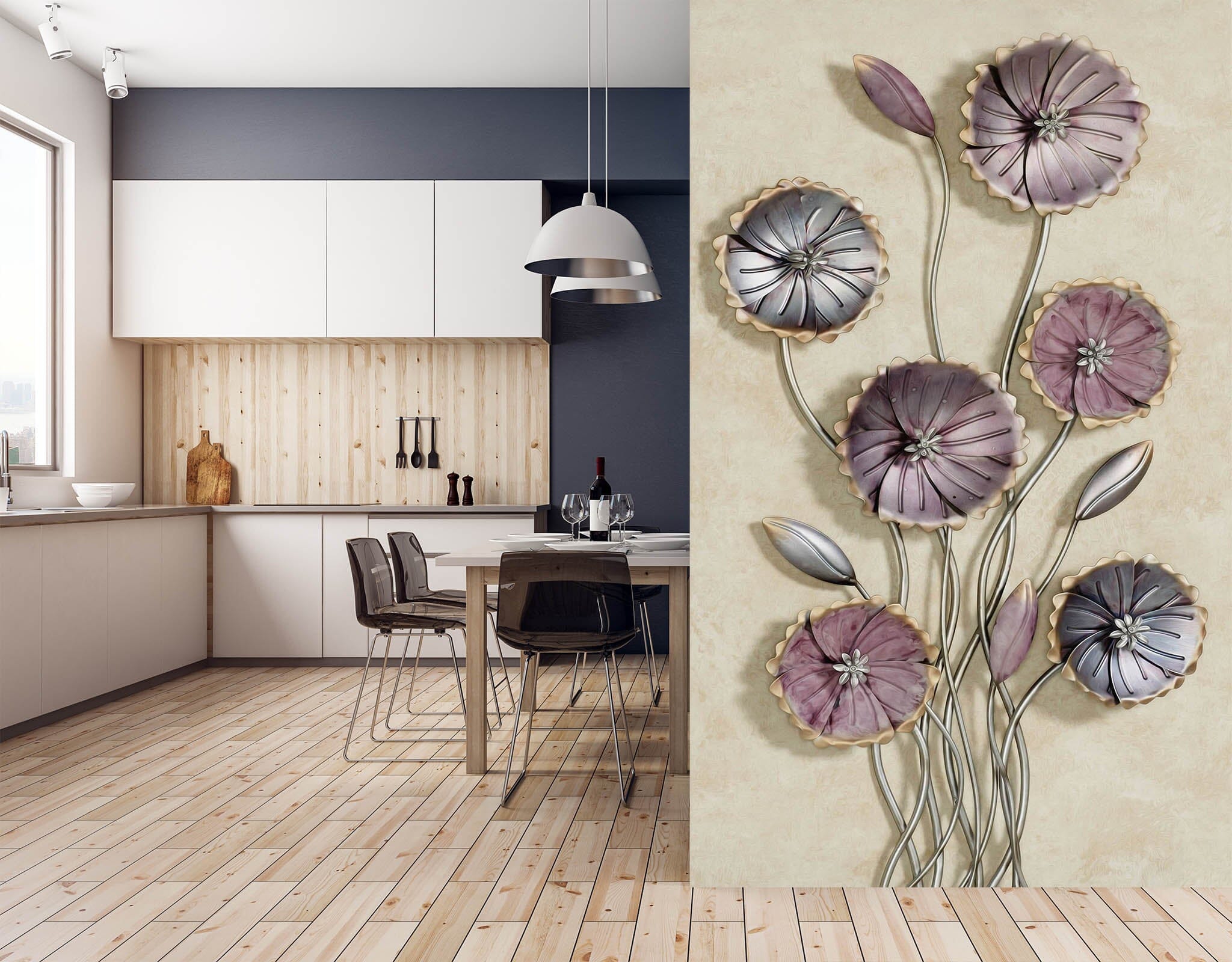 3D Metal Lotus 1868 Wall Murals Wallpaper AJ Wallpaper 2