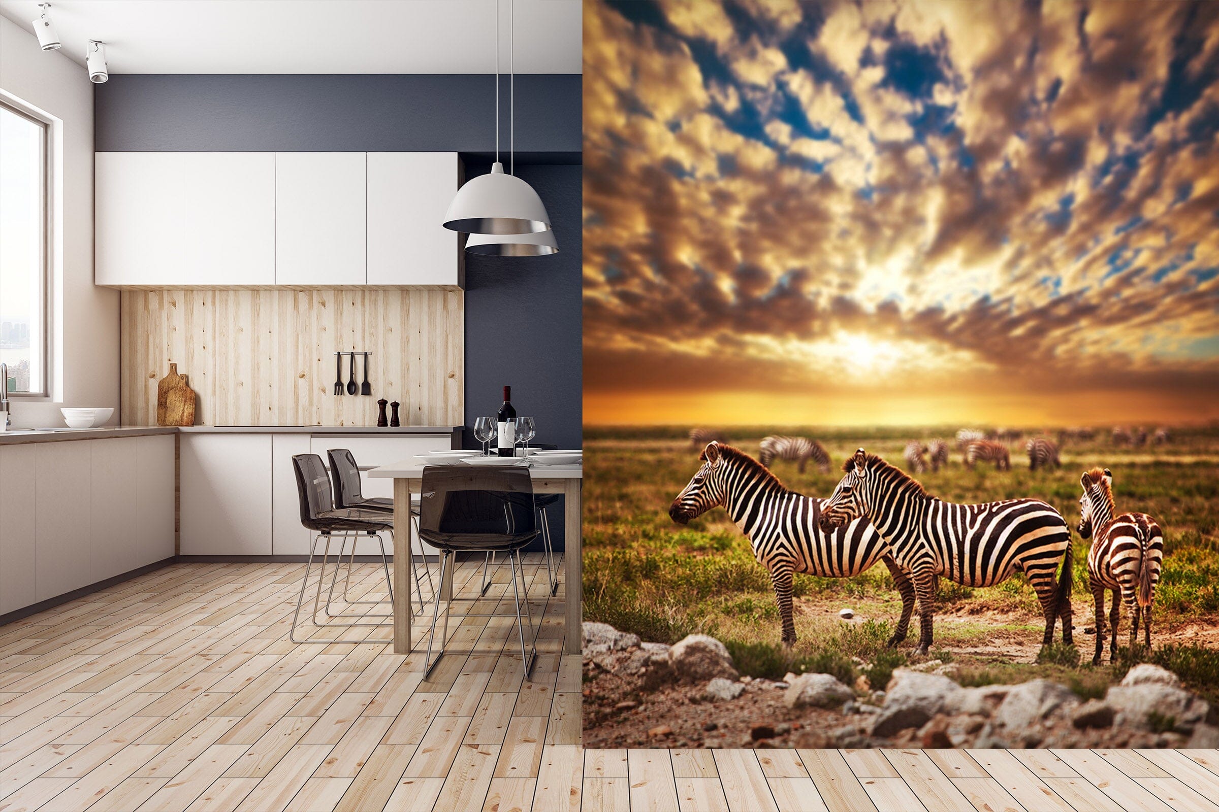 3D Sunset Zebra 280 Wall Murals Wallpaper AJ Wallpaper 2