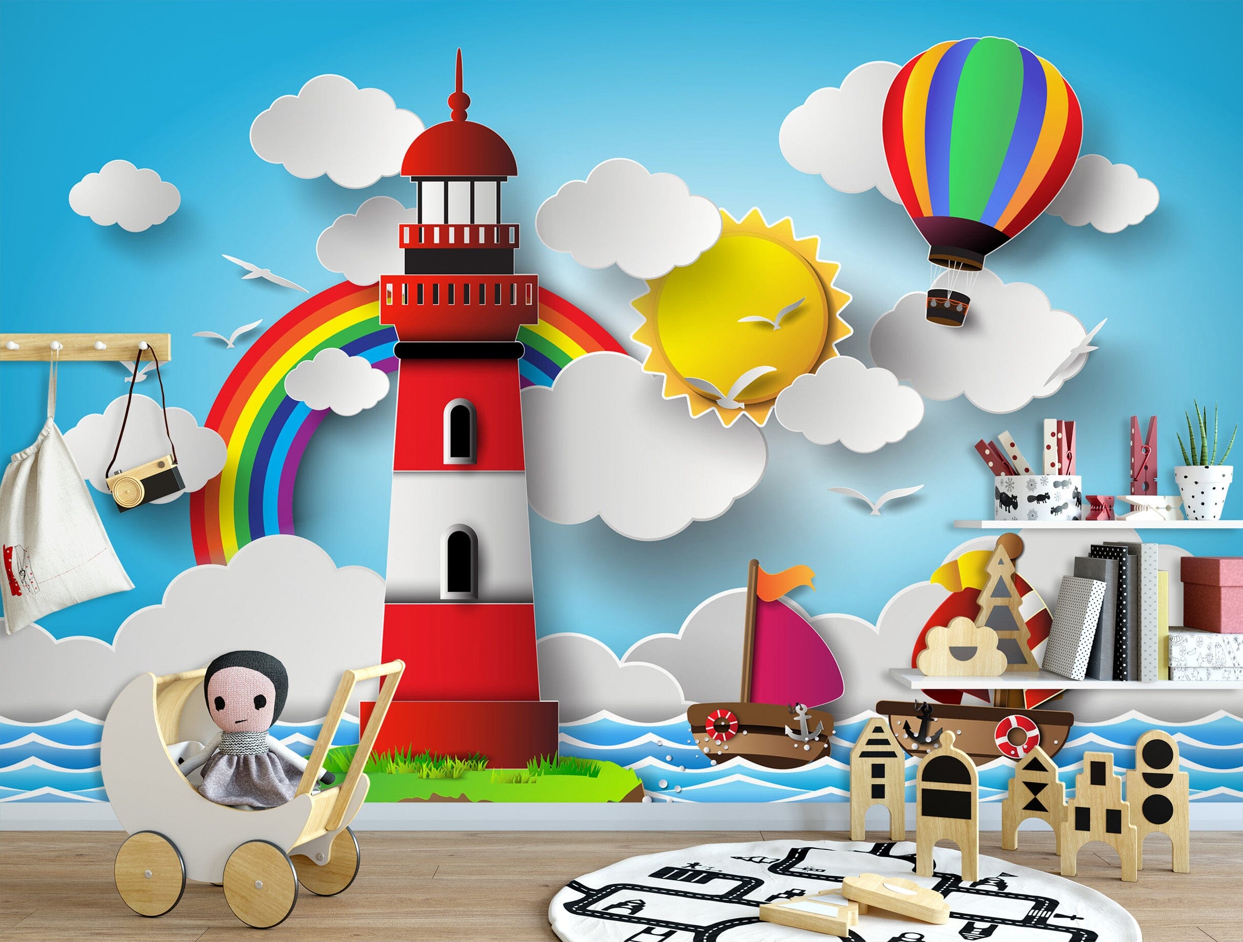 3D Lighthouse Balloon 1649 Wall Murals Wallpaper AJ Wallpaper 2