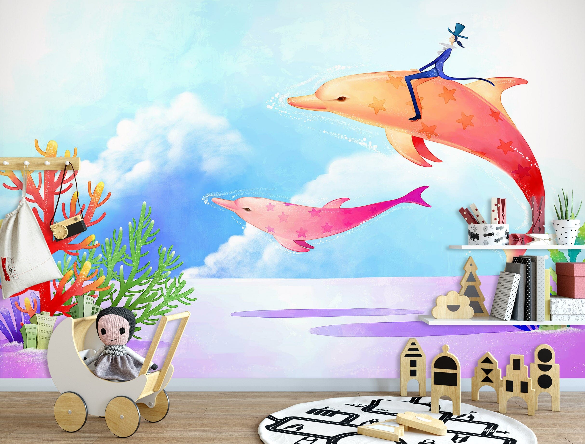 3D Orange Dolphin 1726 Wall Murals Wallpaper AJ Wallpaper 2