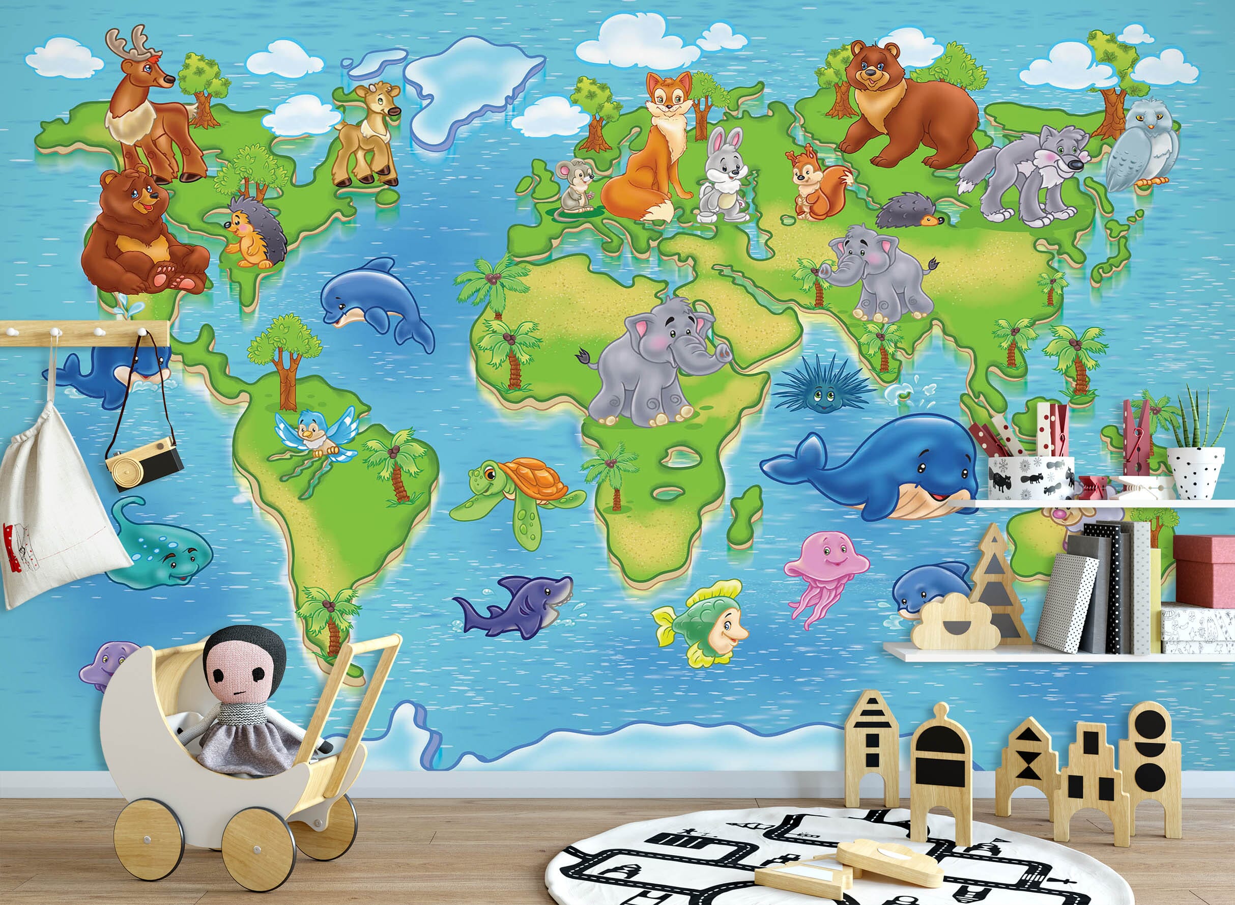 3D Oasis Animals 2041 World Map Wall Murals Wallpaper AJ Wallpaper 2