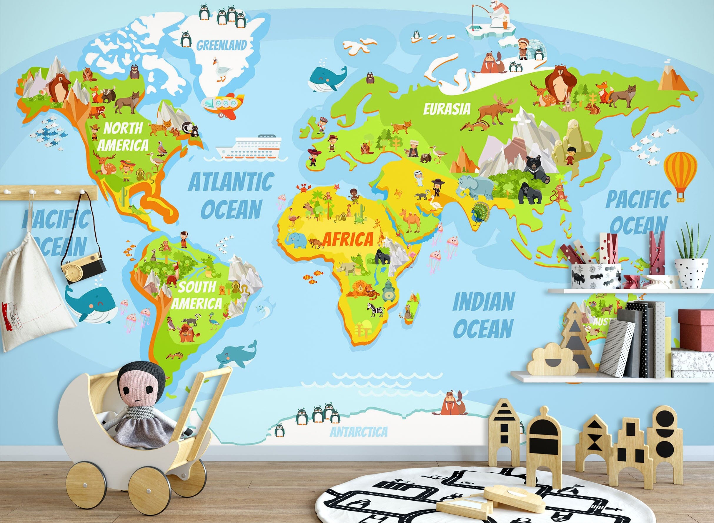 3D Animal Distribution 2065 World Map Wall Murals Wallpaper AJ Wallpaper 2