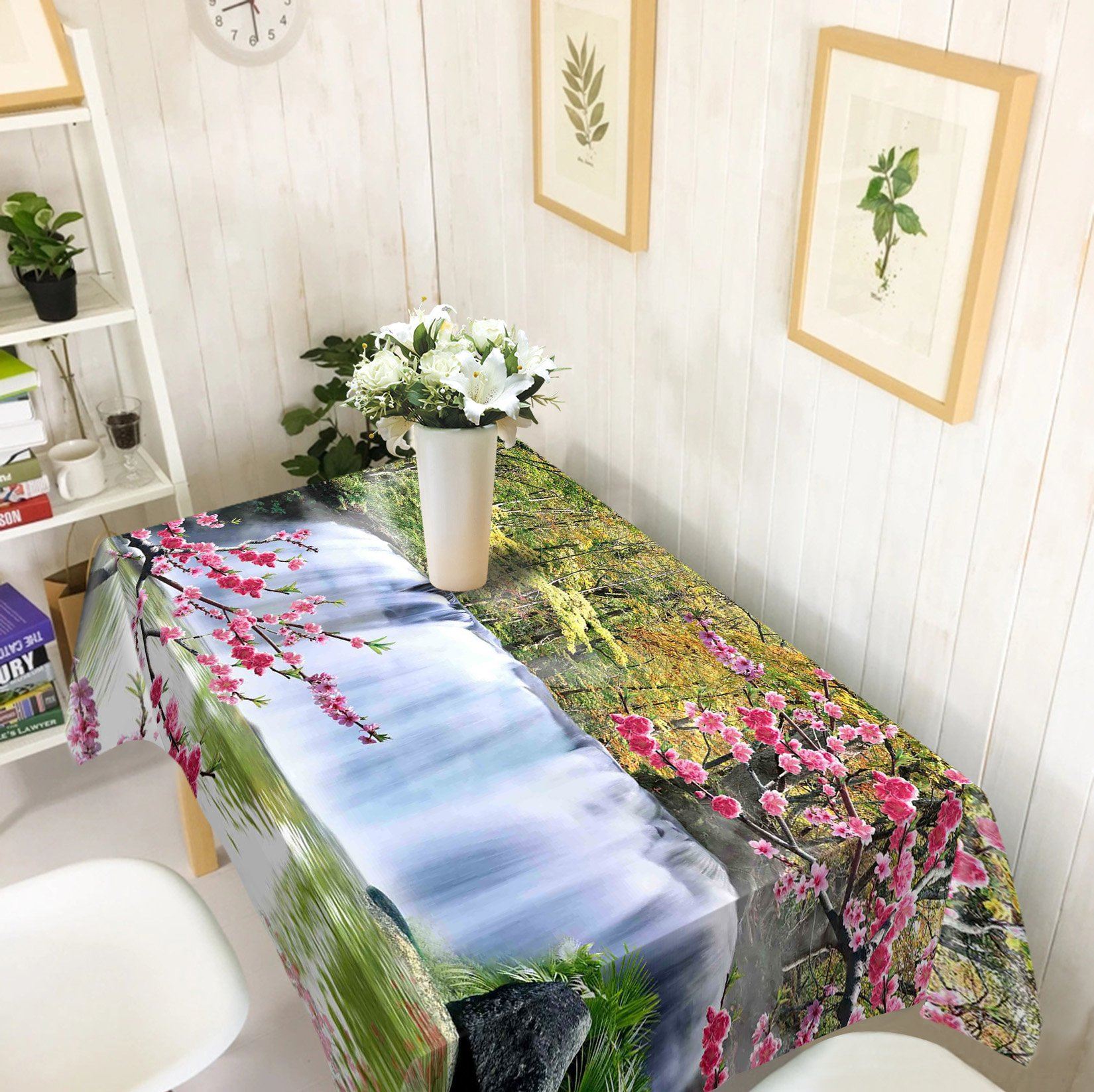 3D Forest Waterfall Flowers 259 Tablecloths Wallpaper AJ Wallpaper
