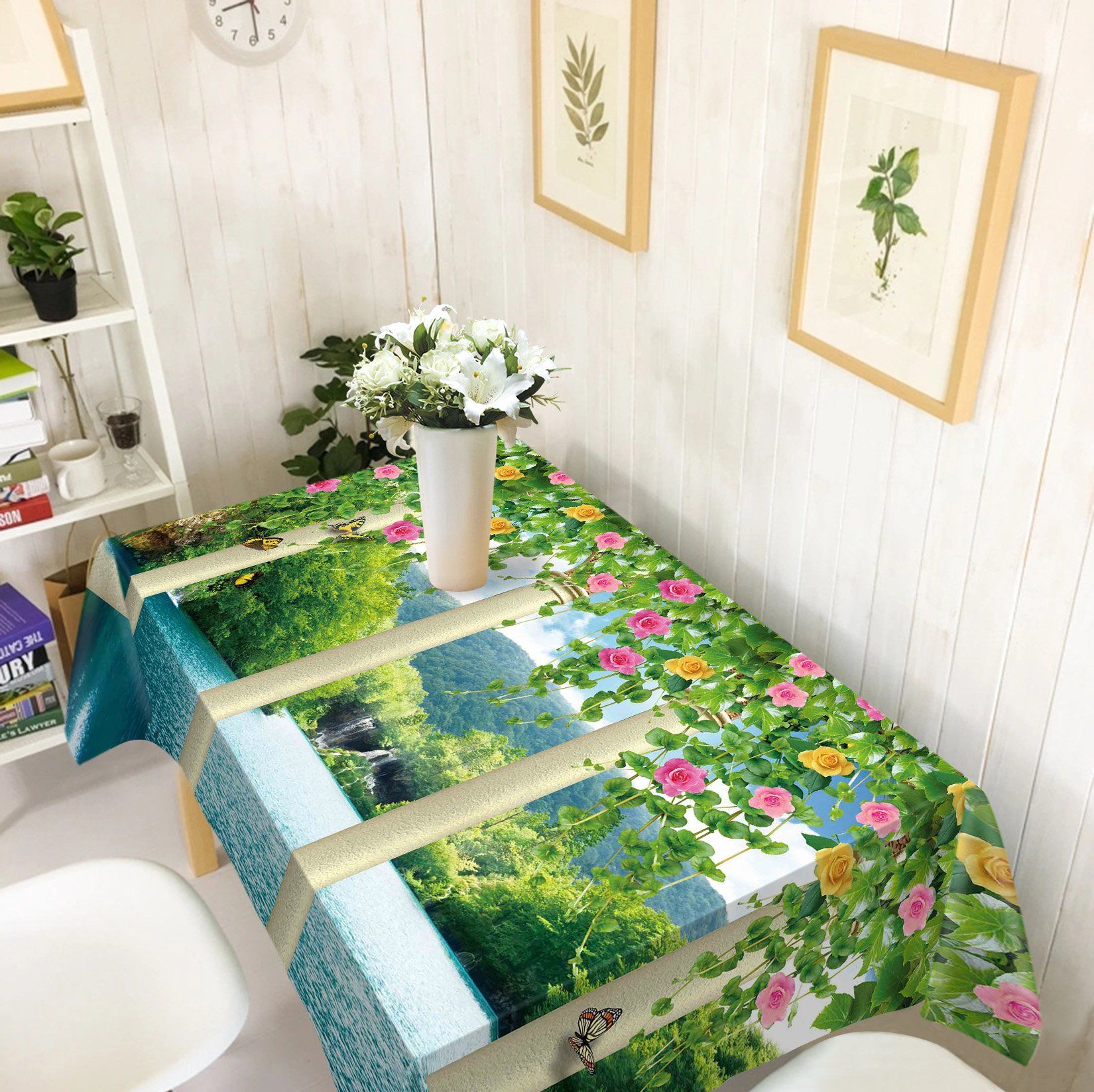 3D Lakeside Pillars Flowers Vines 143 Tablecloths Wallpaper AJ Wallpaper