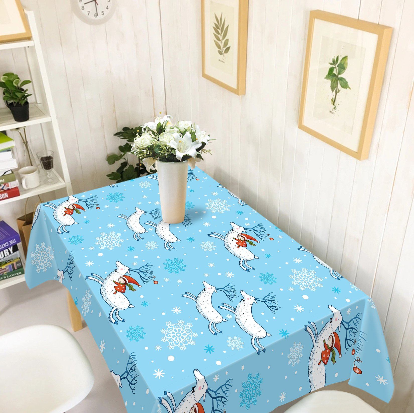 3D Cartoon White Deer 55 Tablecloths Tablecloths AJ Creativity Home