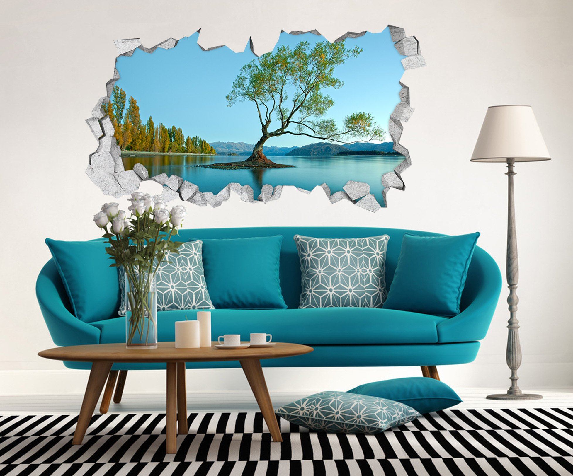 3D Lake Lonely Tree 334 Broken Wall Murals Wallpaper AJ Wallpaper