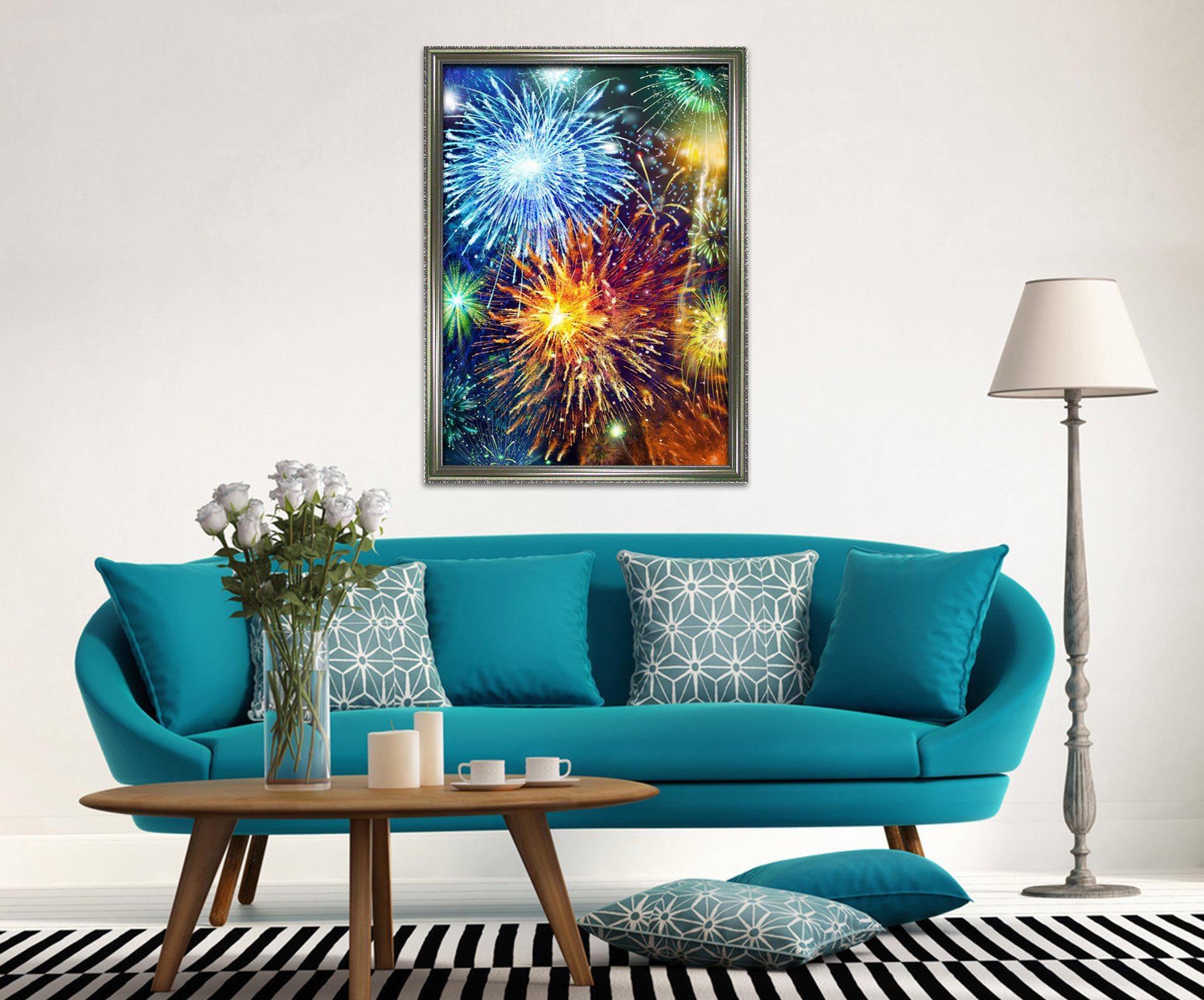 3D Beautiful Fireworks 027 Fake Framed Print Painting Wallpaper AJ Creativity Home