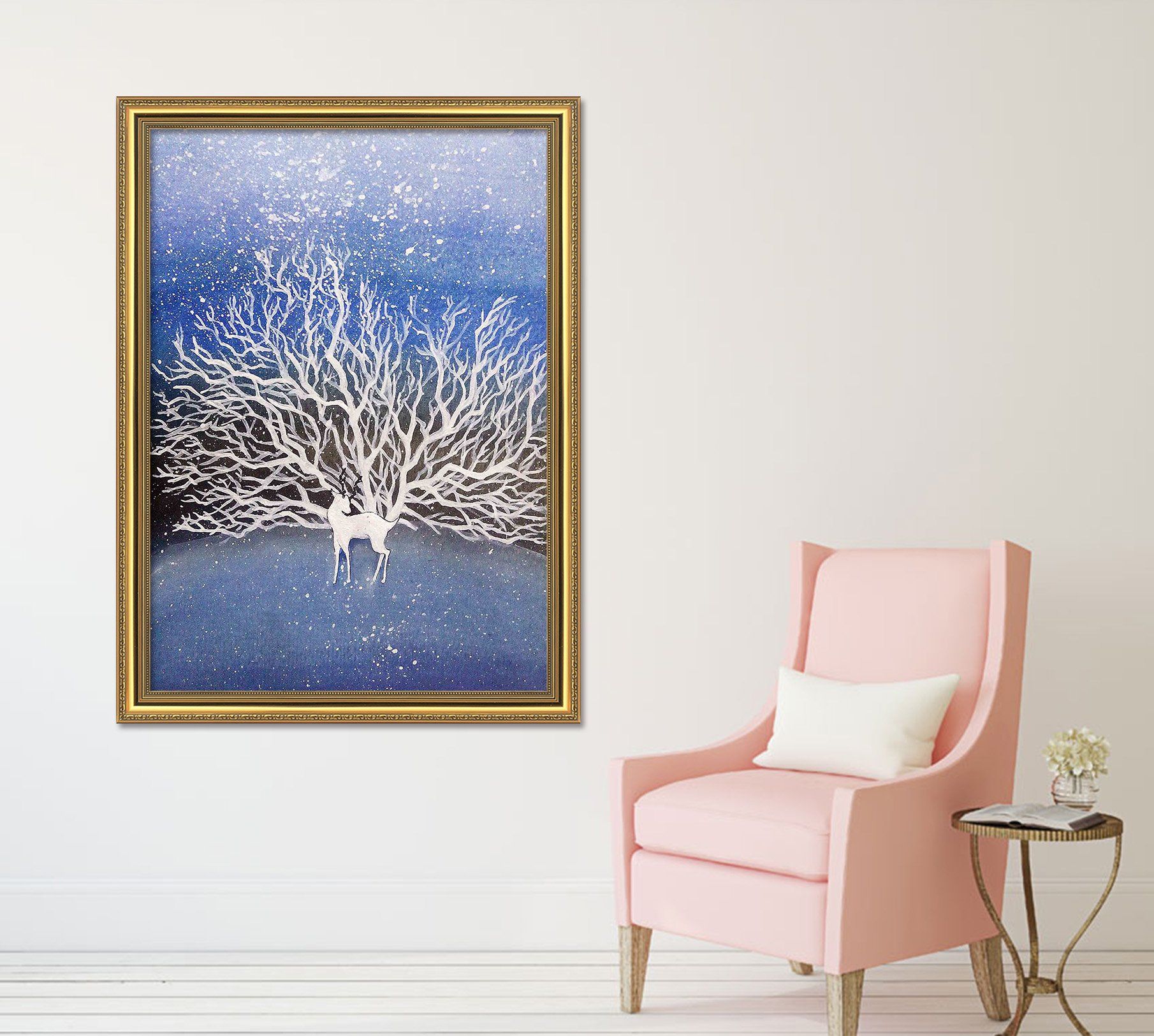 3D White Deer 098 Fake Framed Print Painting Wallpaper AJ Creativity Home