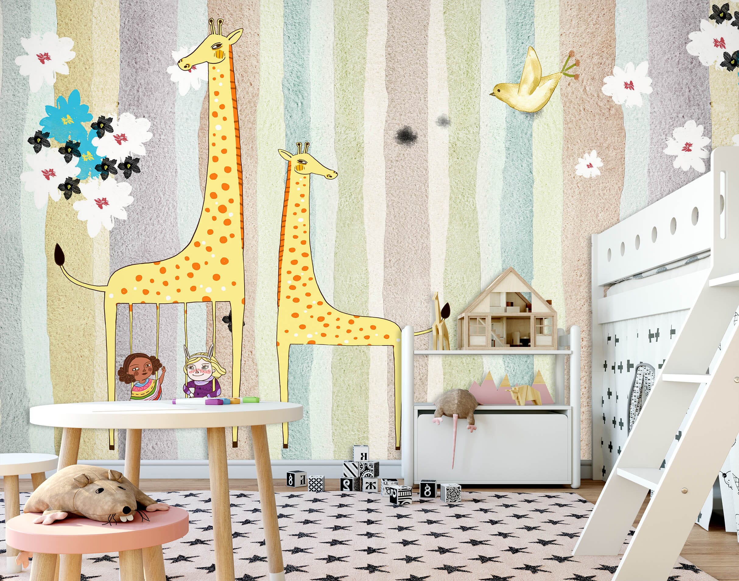 3D Yellow Giraffe 010 Wall Murals Wallpaper AJ Wallpaper 2