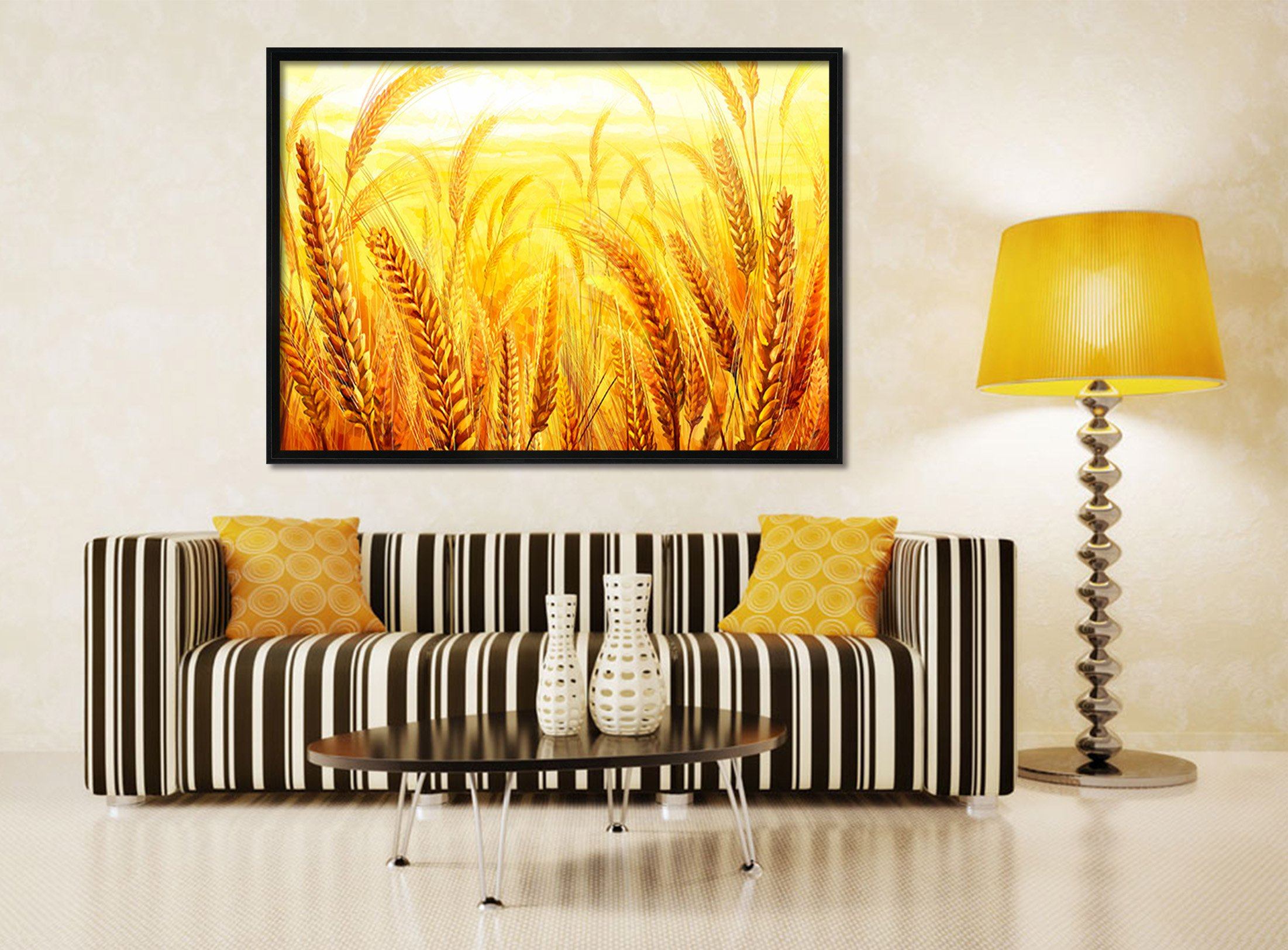 3D Golden Wheat Field 121 Fake Framed Print Painting Wallpaper AJ Creativity Home