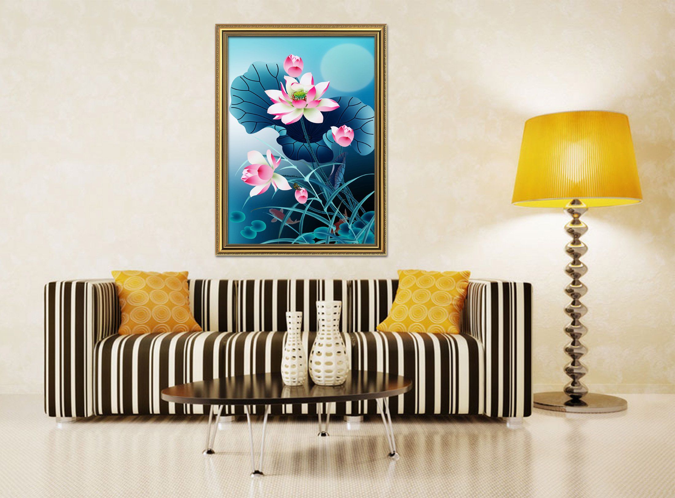 3D Lotus Pond 039 Fake Framed Print Painting Wallpaper AJ Creativity Home