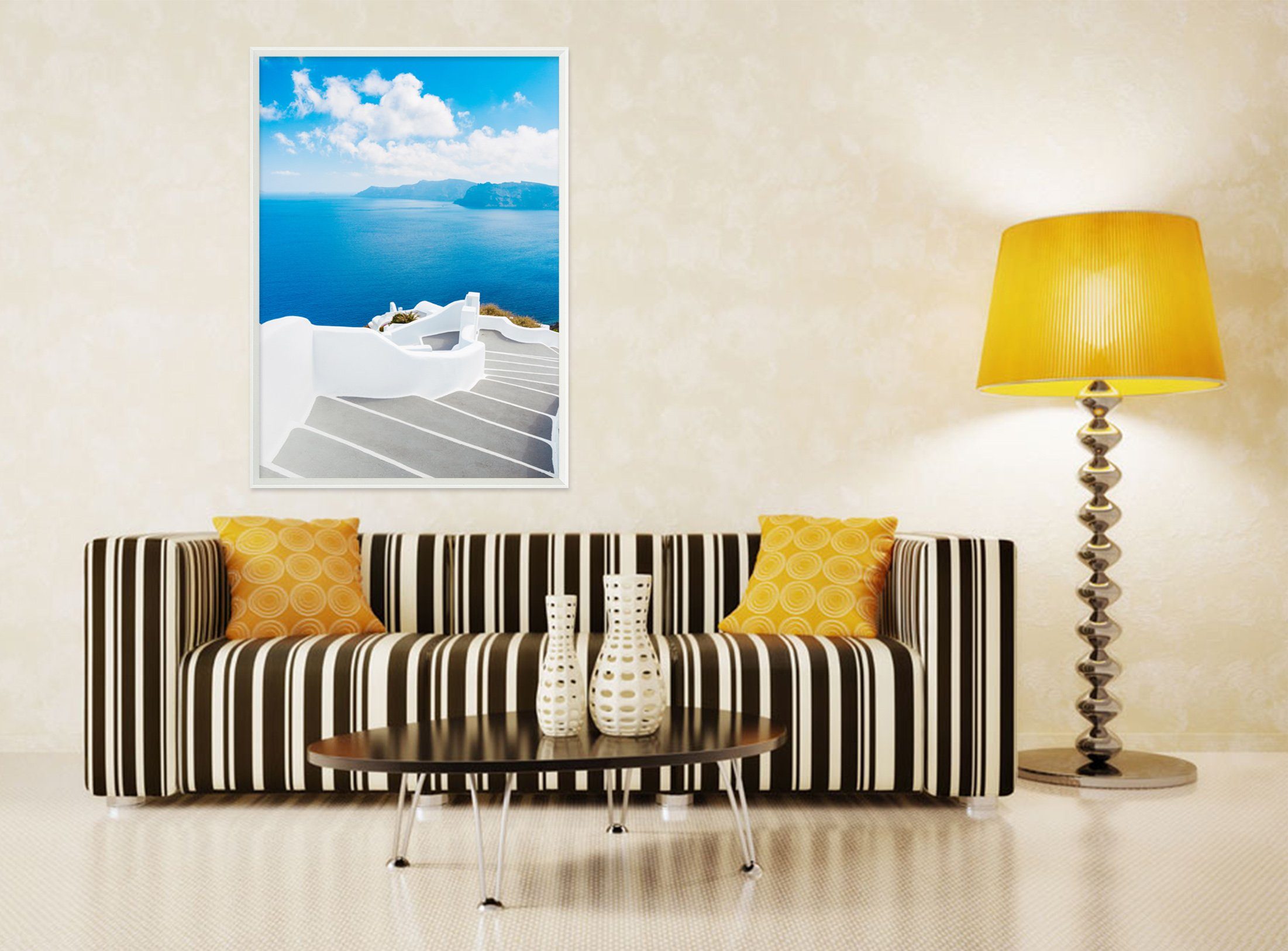 3D Seaside Staircase 010 Fake Framed Print Painting Wallpaper AJ Creativity Home