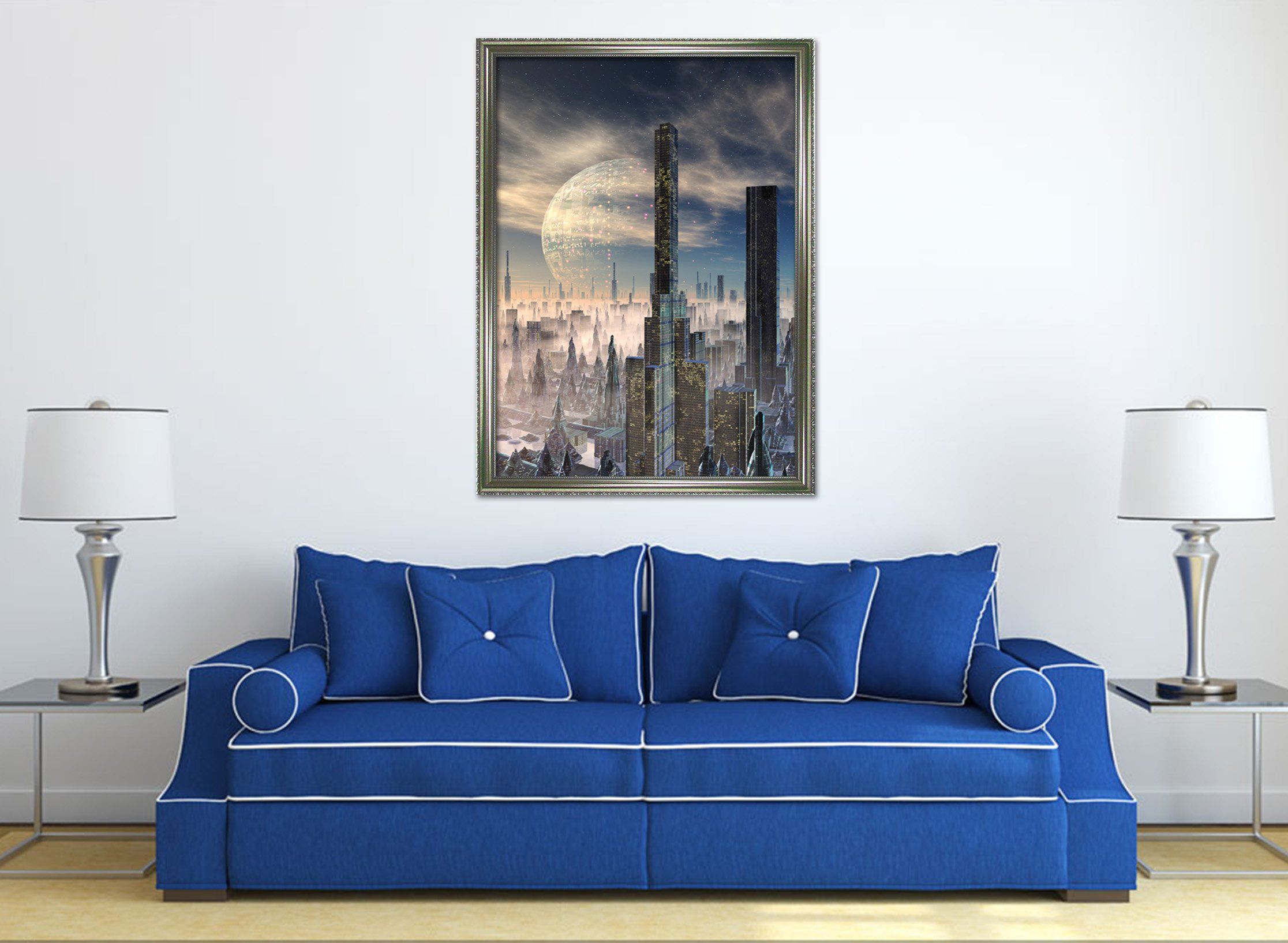 3D Moon City 045 Fake Framed Print Painting Wallpaper AJ Creativity Home