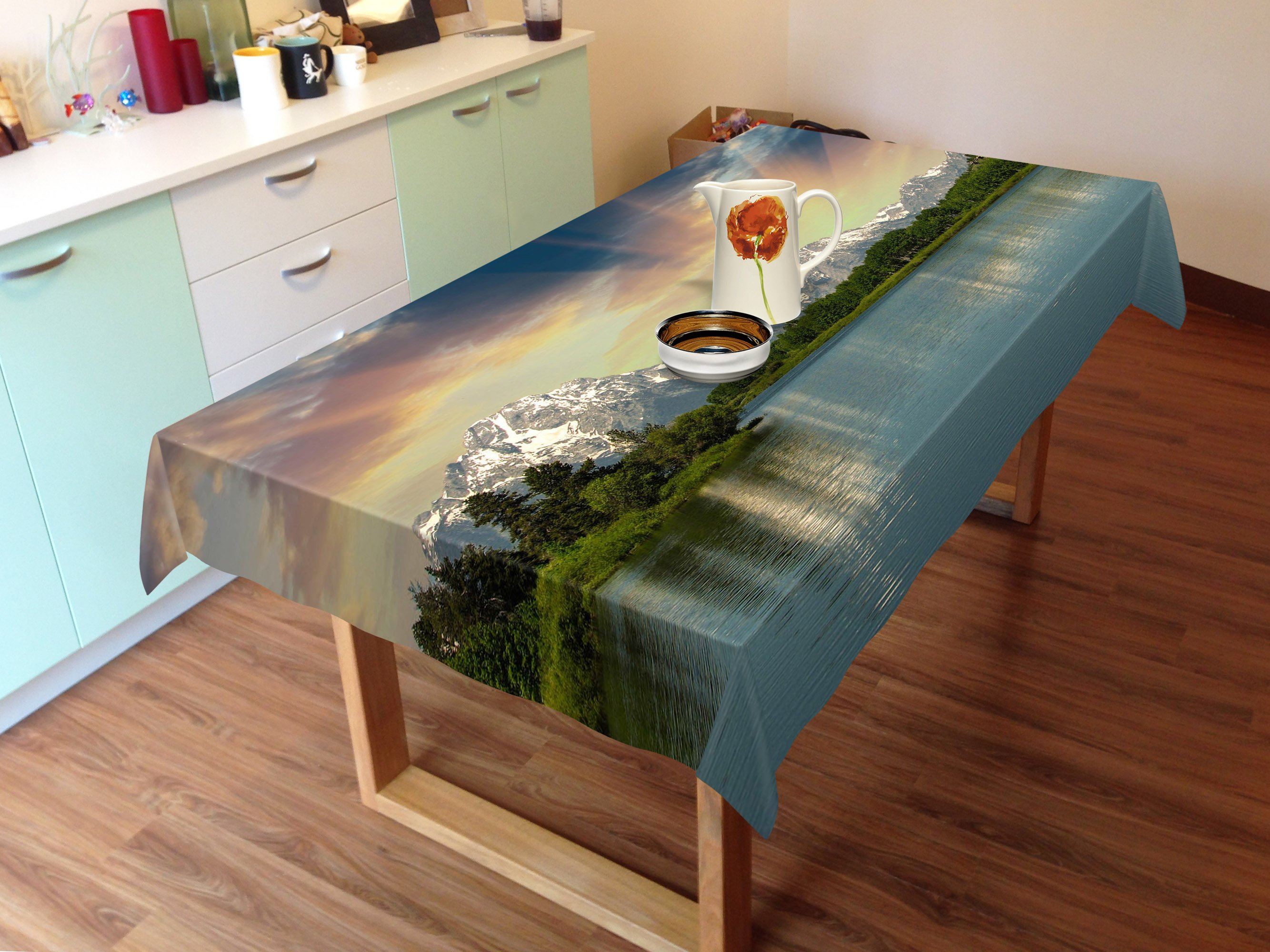 3D River Mountain Sunshine 597 Tablecloths Wallpaper AJ Wallpaper