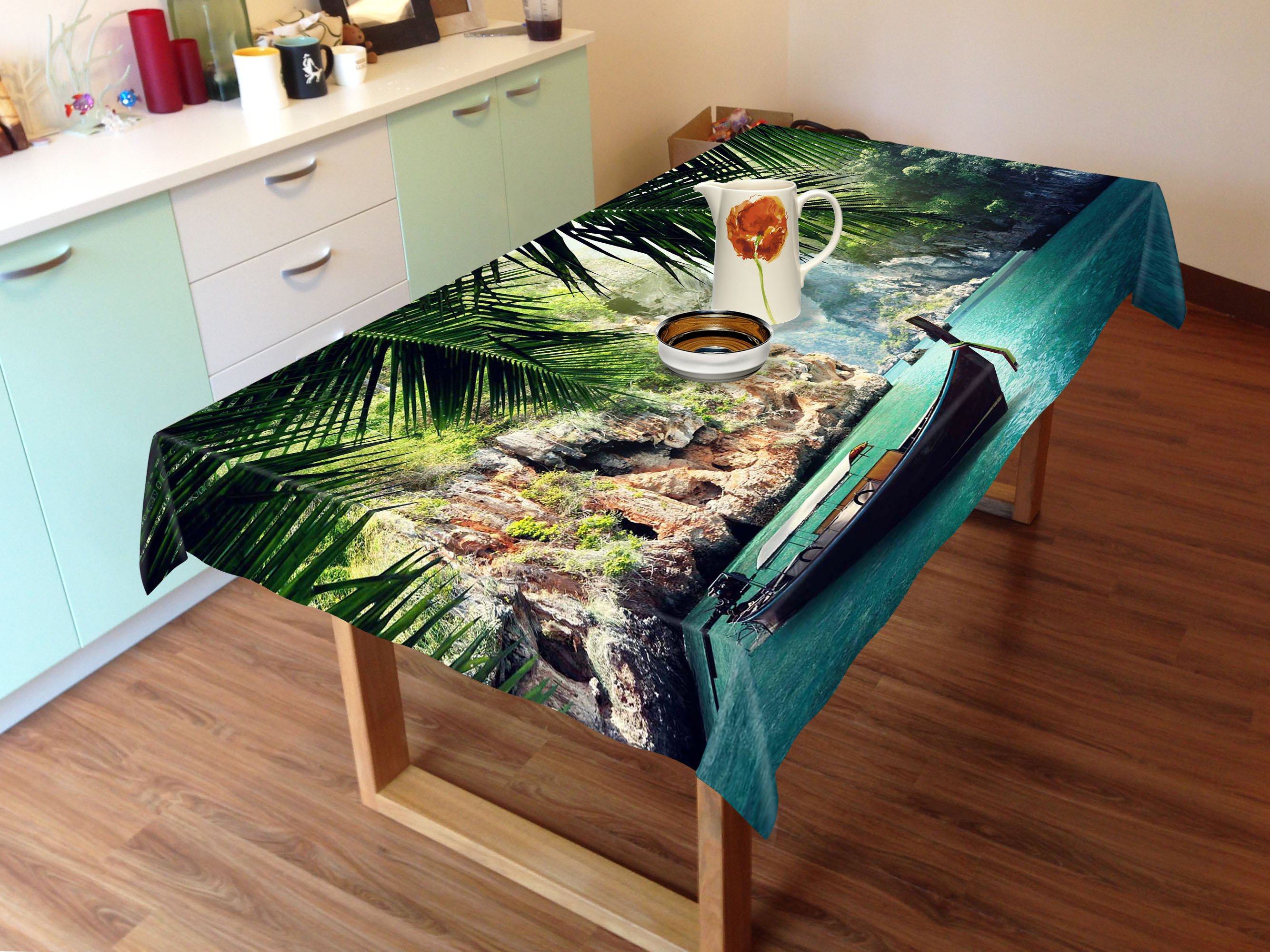 3D Sea Mountains Boat 724 Tablecloths Wallpaper AJ Wallpaper