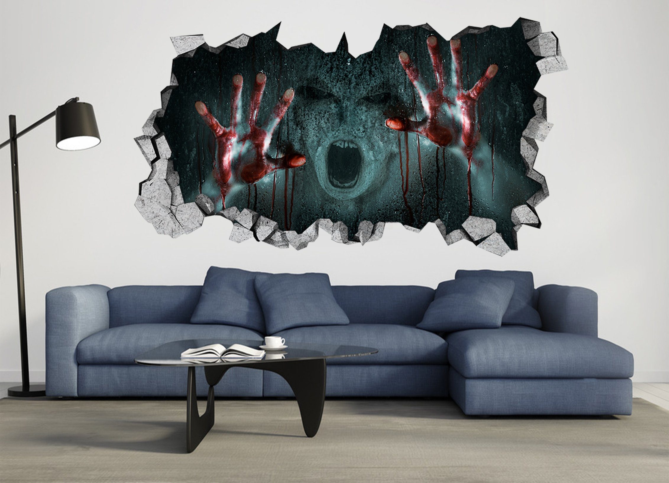 3D Girl Bloody Hands 011 Broken Wall Murals Wallpaper AJ Wallpaper